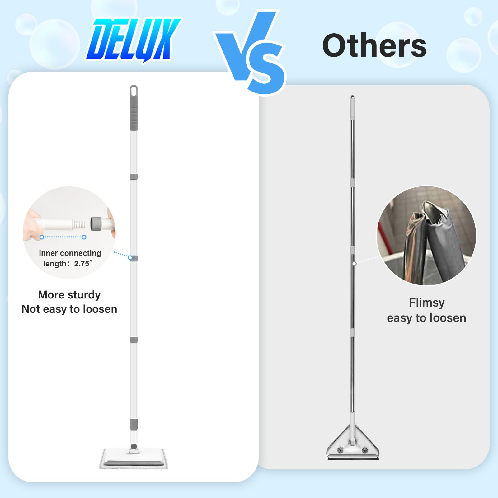 Deluxe Extendable Baseboard Cleaner with Long Handle - 4 Reusable Cleaning Pads for Walls, Ceilings, Floors - Perfect for Bathroom, Kitchen & Shower Cleaning - Multi-Surface Cleaning Tool for Home & Office