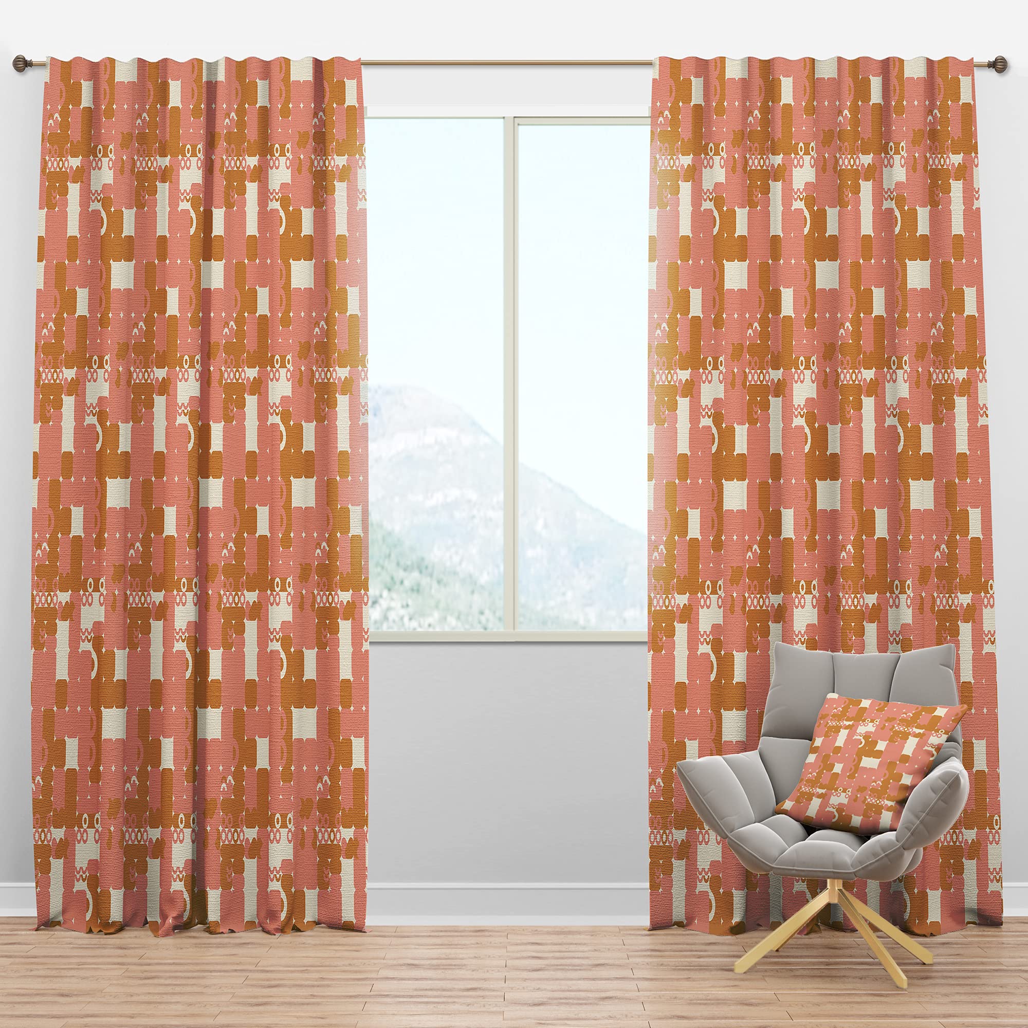 DesignQ Blackout Curtains - Pink Retro Abstract Thermal Insulated Window Drapes (52x108) for Bedroom & Living Room - Noise Reducing & Energy Saving Home Decor