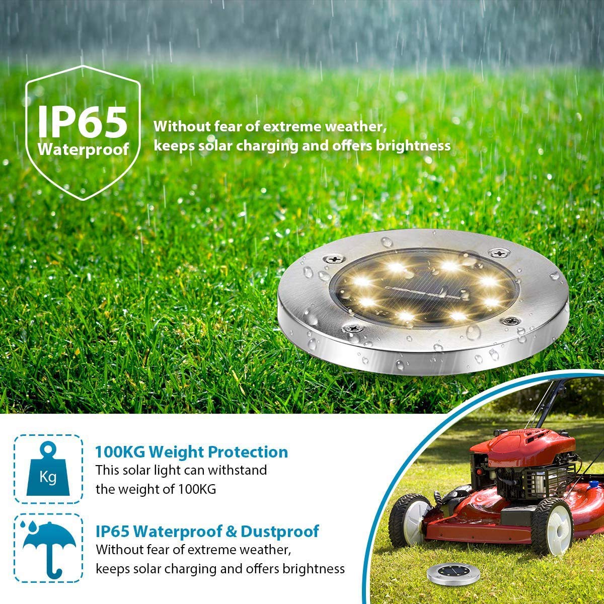 Aogist 12 Pack Solar Ground Lights - 8 LED Waterproof Outdoor Solar Garden Lights for Pathway, Yard, Walkway, Patio & Lawn - Warm White Landscape Lighting for Gardens, Driveways & Backyard Decor