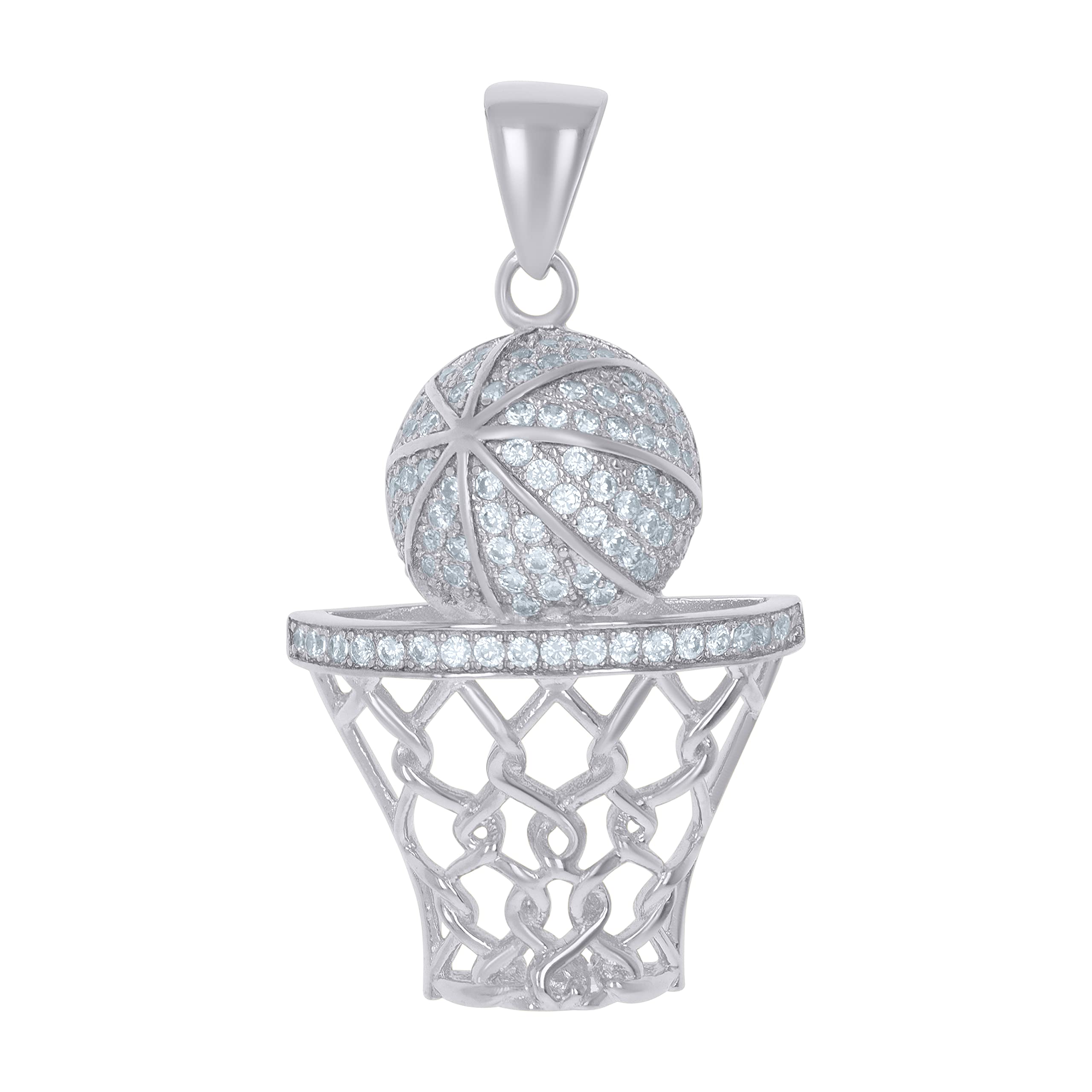 925 Sterling Silver Men's Basketball Charm Pendant with Cubic Zirconia - Sports Jewelry Gift for Athletes & Basketball Fans - Perfect for Game Days, Graduation, and Birthday Gifts