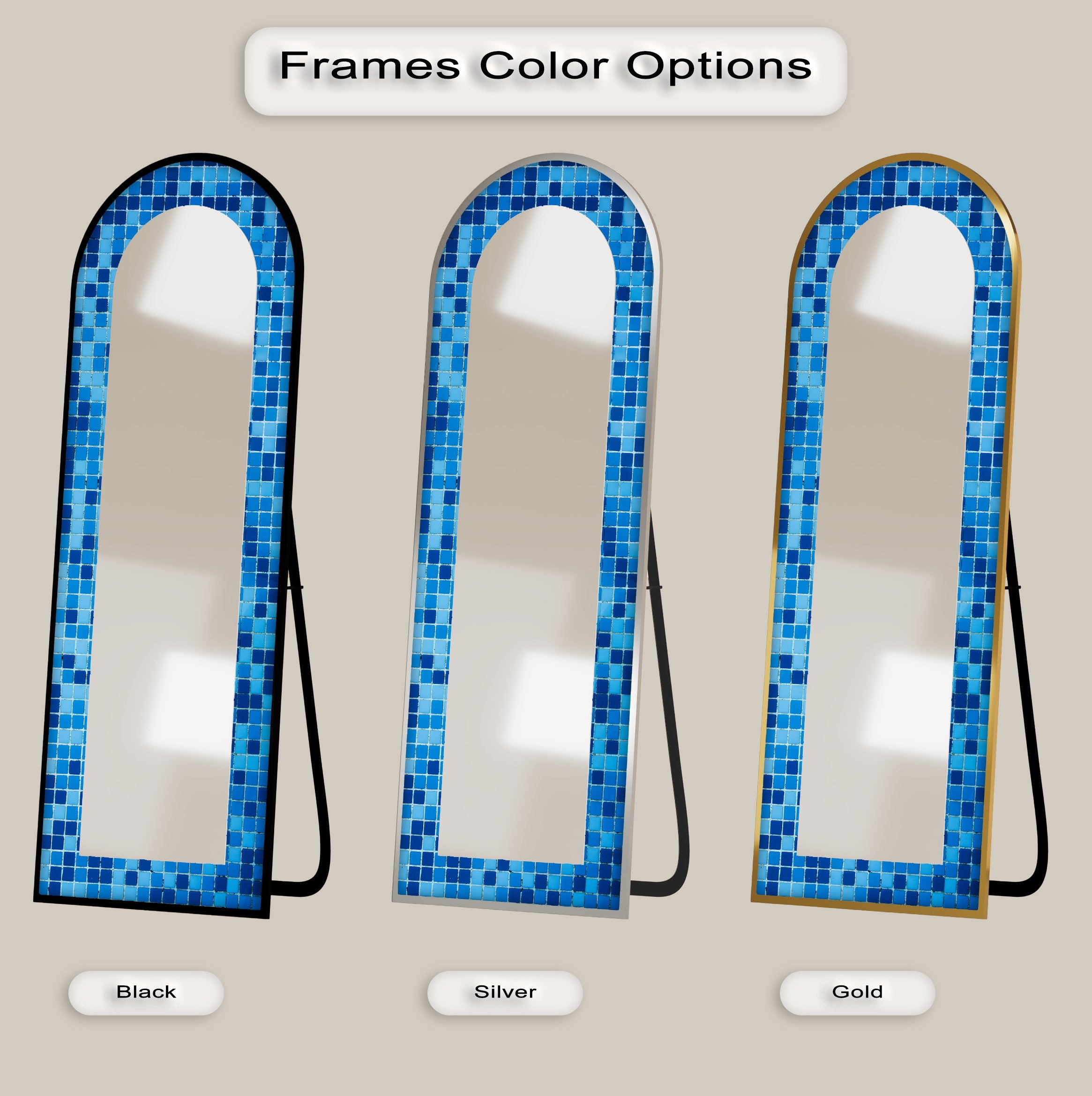 Blue Mosaic Pattern Full Length Floor Mirror - Elegant Home Decor for Bedroom, Living Room & Entryway