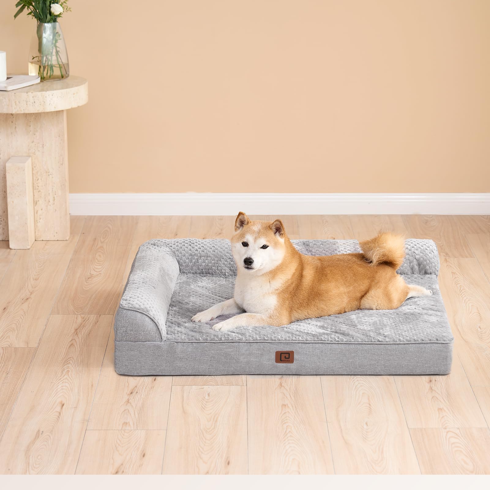 Orthopedic Memory Foam Dog Bed for Medium Dogs - Waterproof, Washable Removable Cover, Non-Slip Pet Bed Couch (30x20x6 Inches, Grey) - Perfect for Crates, Kennels & Home Comfort