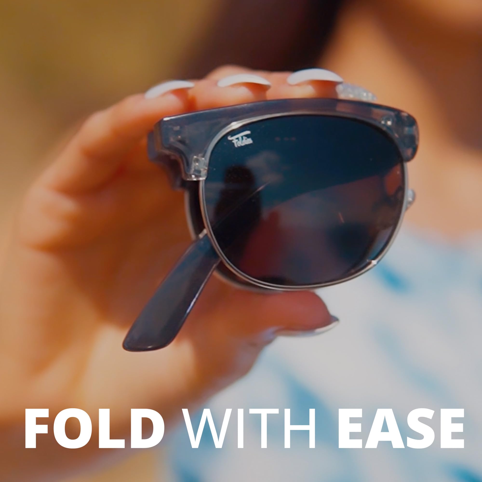 Polarized Browline Folding Sunglasses for Men & Women - UV400 Protection Blocks UVA/UVB - Includes Premium Leather Case - Perfect for Travel, Driving & Outdoor Activities