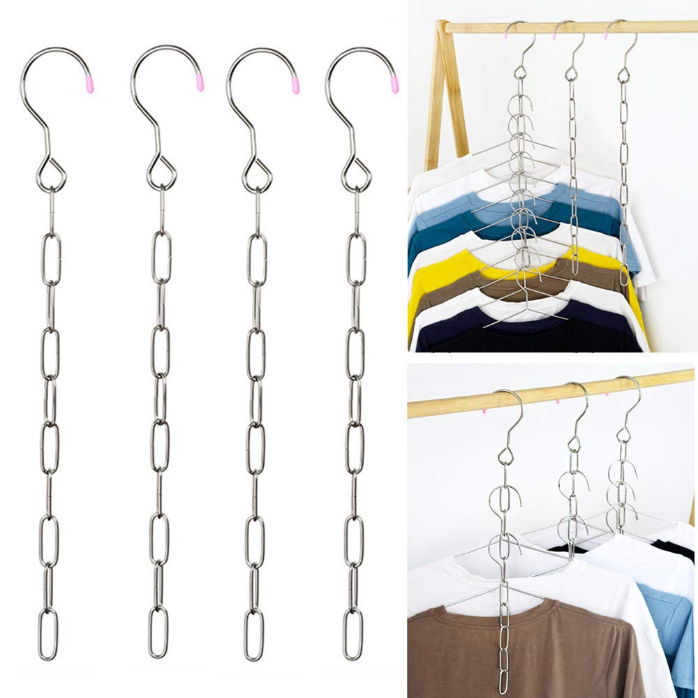 Falytemow 4-Pack Stainless Steel Space Saving Hanger Chains - Magic Closet Organizer with Cascading Design for 80% More Storage Space | Perfect for Small Closets, Dorm Rooms & Apartment Living