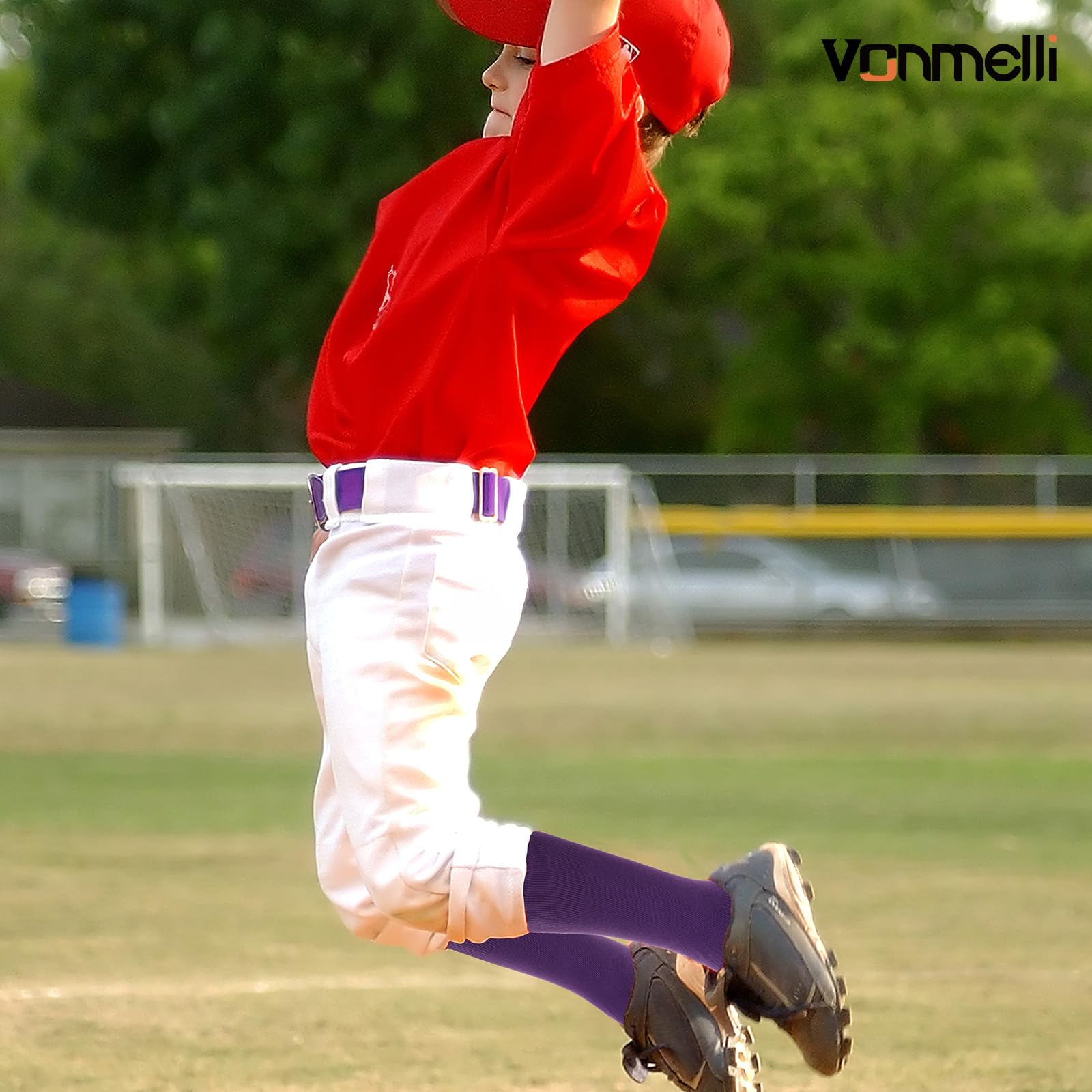 VONMELLI Youth & Adult Baseball Socks and Belt Set - 2 Pairs Elastic Softball Socks & Adjustable Belt Combo for Boys & Men - Perfect for Baseball Games, Practice & Sports Uniforms
