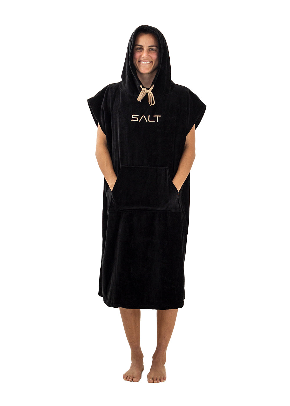 SALT Hooded Cotton Poncho Towel - Soft & Absorbent Black Beach Cover Up for Women & Men - Perfect for Swimming, Surfing, Yoga & Spa