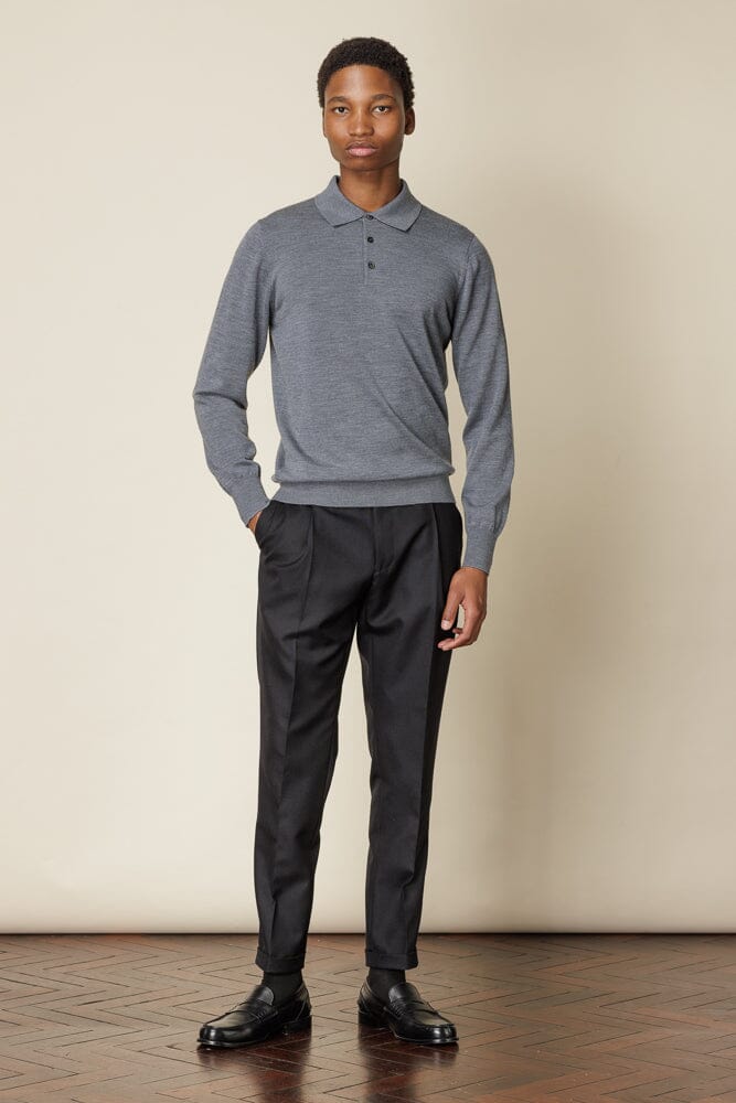 Men's Long Sleeve Polo Shirt - 100% Merino Wool, Breathable & Odor Resistant, Grey - Perfect for Business Casual, Outdoor Activities & Travel