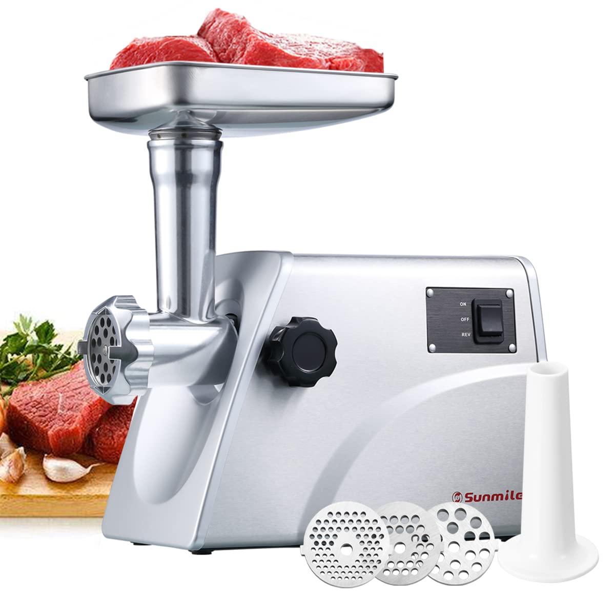 Sunmile SM-G33 1HP 800W Electric Meat Grinder - ETL Certified Stainless Steel Meat Mincer & Sausage Stuffer with Stainless Steel Blades & Plates - Perfect for Home Kitchen, Butcher Shop & Commercial Use