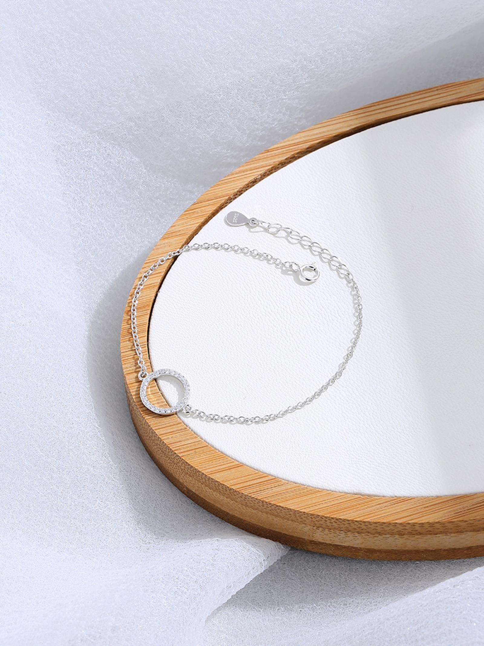 925 Sterling Silver Bracelet for Women | Shiny Cubic Zirconia Circle Charm Chain Link Jewelry | Perfect for Parties, Weddings & Everyday Wear
