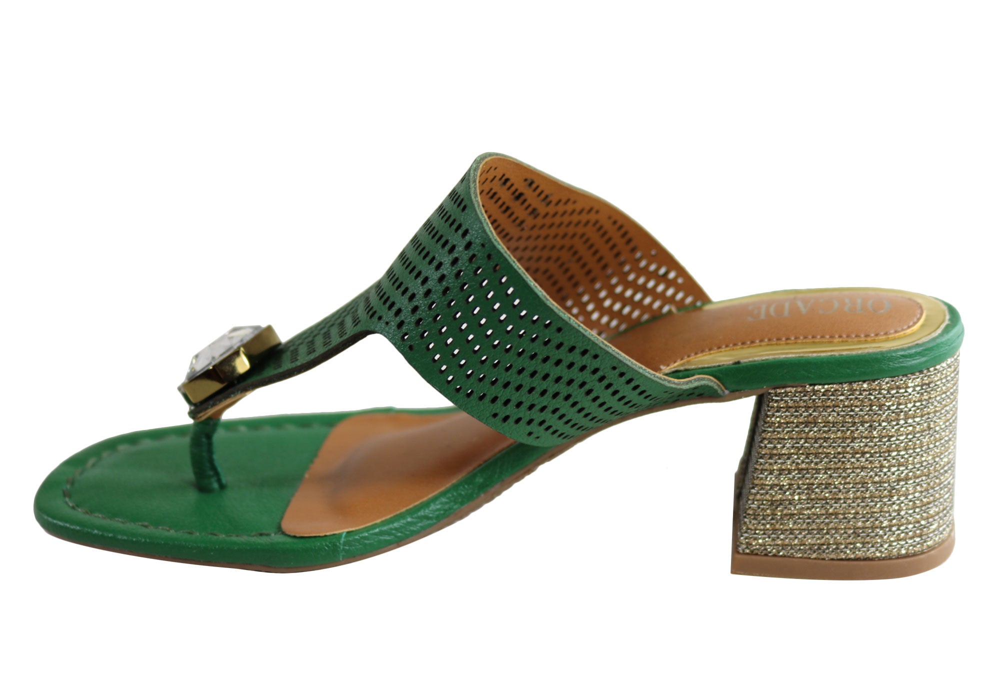 Orcade Deidre Women's Brazilian Comfort Leather Mid Heel Sandals - Stylish Thong Sandals for Summer, Beach, and Casual Outings