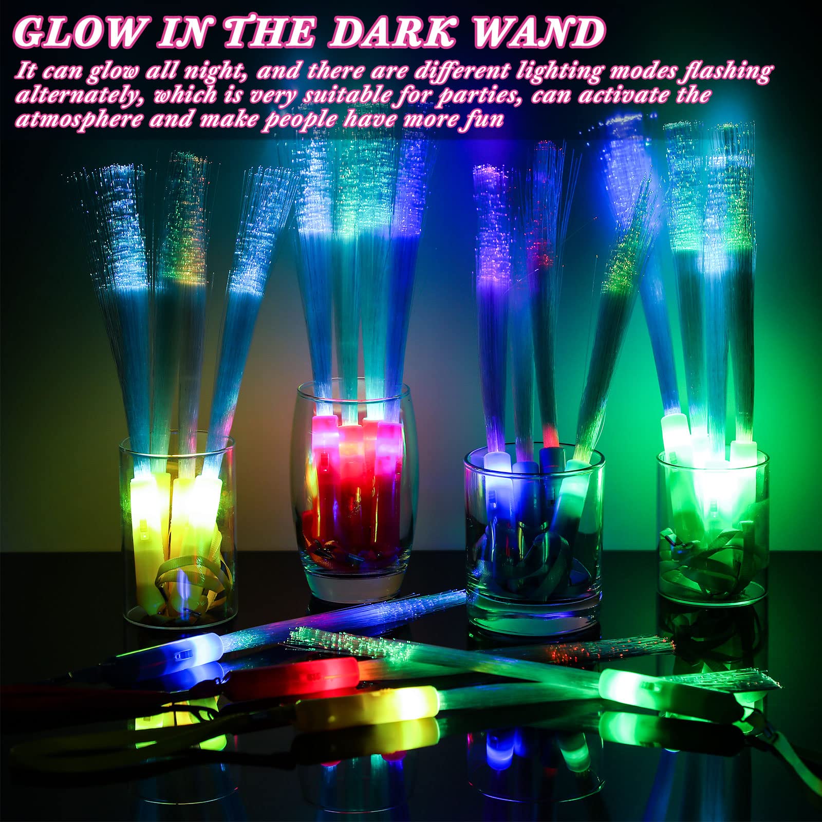 Junkin 360 Pcs Fiber Optic LED Light Up Wands - Glow Sticks with Batteries Included for Parties, Weddings, Birthdays & Carnivals - Perfect for Night Events, Raves, Concerts & Festivals
