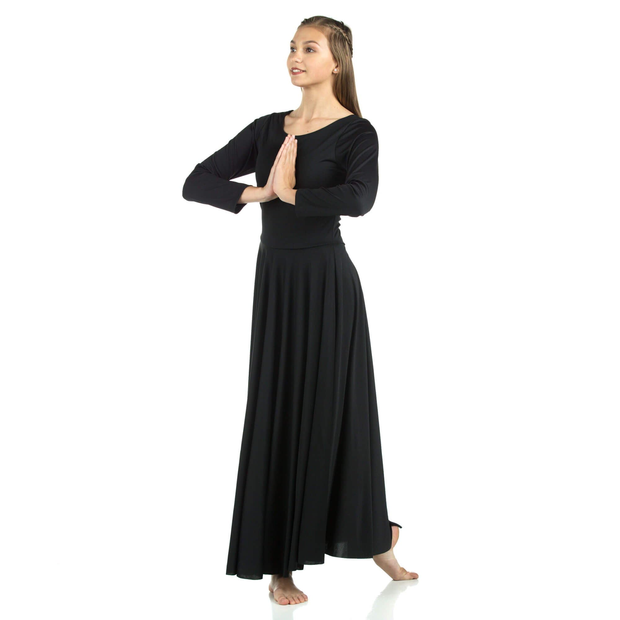 Danzcue Women's Loose Fit Long Sleeve Dance Dress for Praise & Worship - Black, Small - Perfect for Church Performances, Ballet Practice & Contemporary Dance