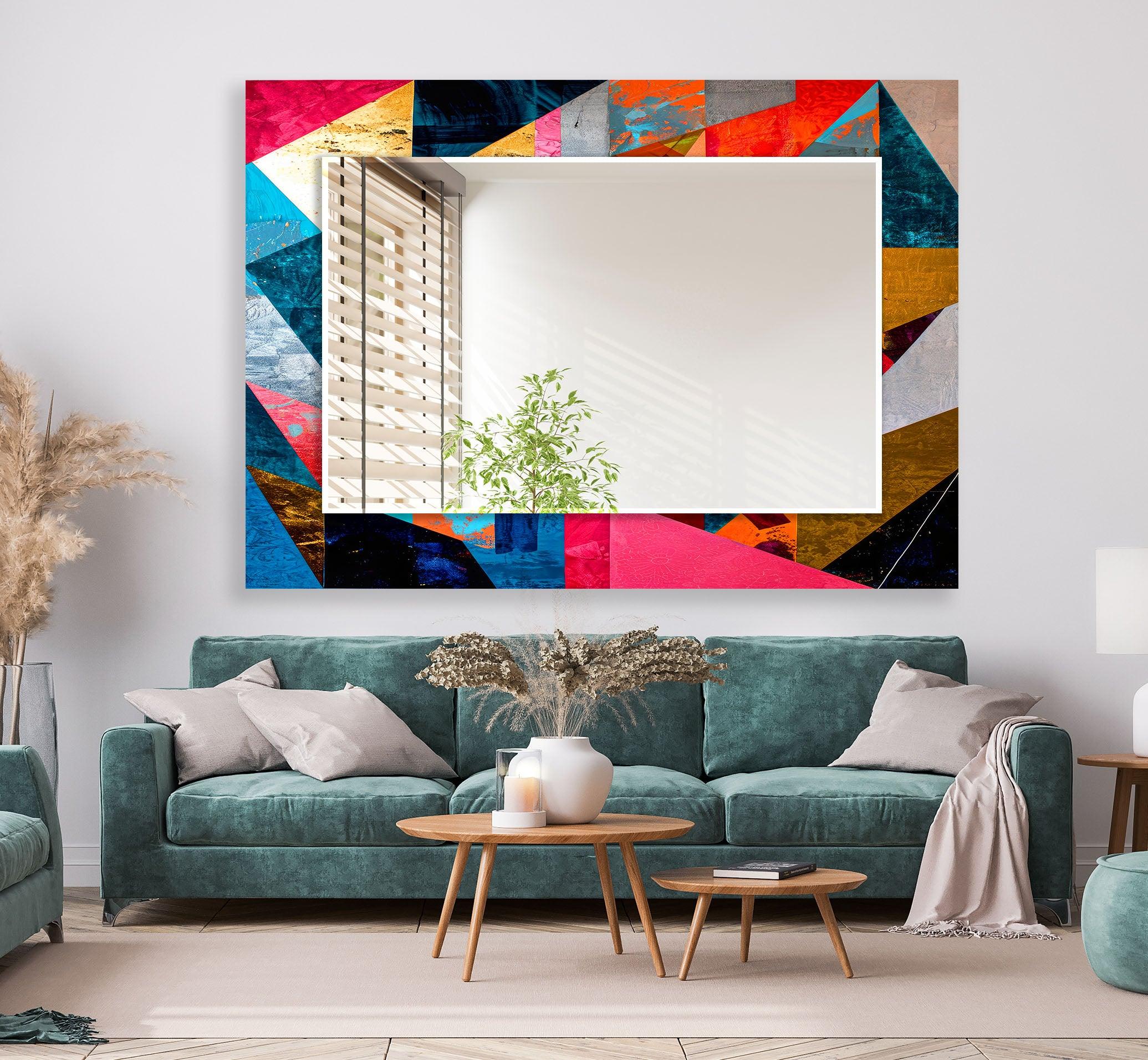 Modern Geometric Wall Mirror - Stylish Hexagon, Triangle & Circle Design for Living Room, Bedroom, or Entryway Decor - Home & Office Interior Design Accent Piece