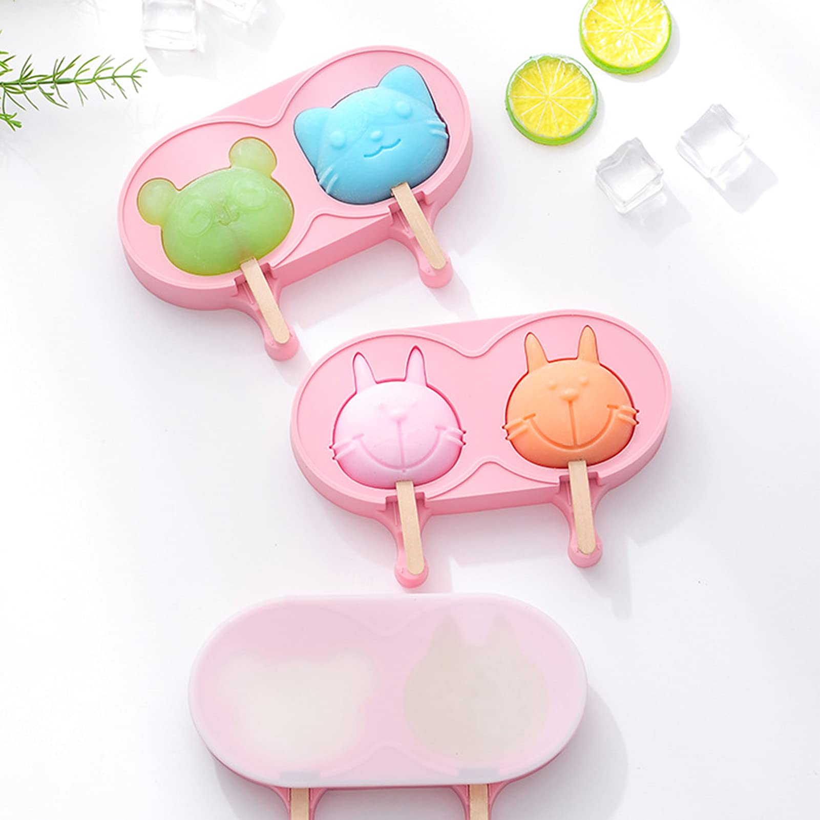 Non-Stick Silicone Ice Pop Molds - 2 Cavity Reusable Popsicle Makers for Homemade Ice Cream, Fruit Pops & Yogurt Treats - BPA-Free, Easy Release, Dishwasher Safe (Pink Dog Design) - Perfect for Summer Parties, Kids Snacks & Healthy Desserts