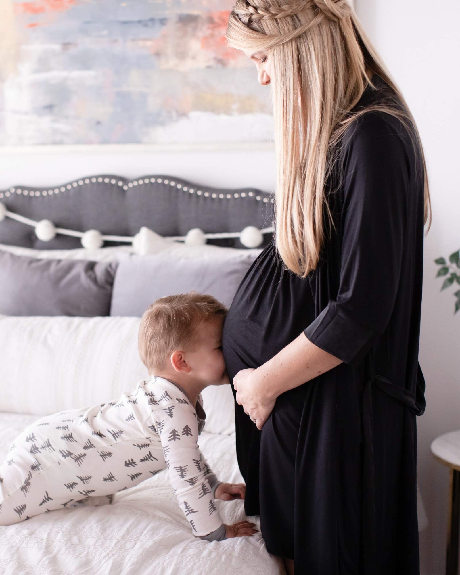 Kindred Bravely Everyday Maternity Joggers & Emmaline Maternity Nursing Robe Bundle - Black, Large/X-Large - Comfortable Pregnancy & Postpartum Lounge Wear for Relaxing at Home