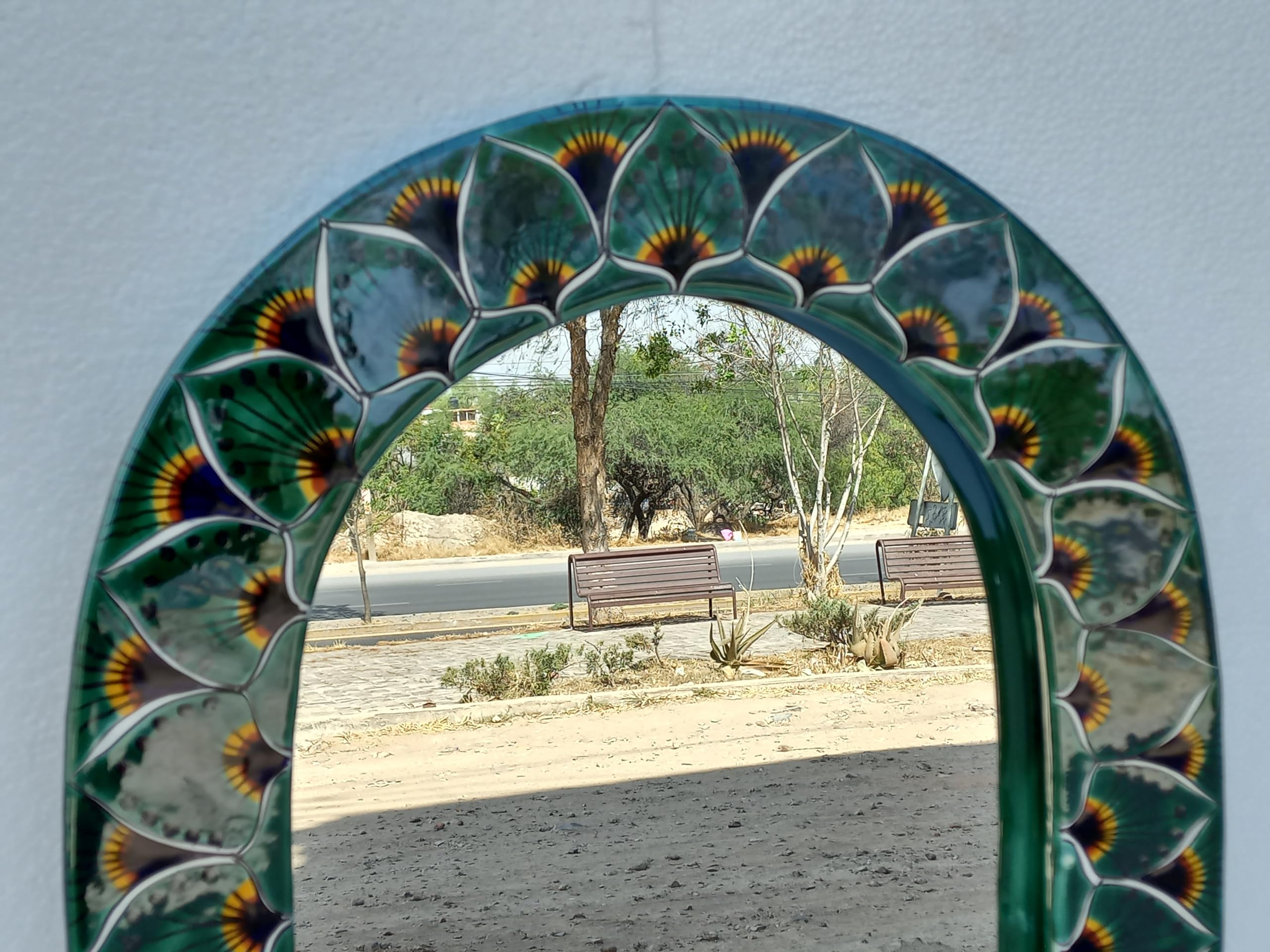 Handcrafted Talavera Mirror for Bathroom Wall Decor - Mexican Pottery Folk Art Hanging Vanity Mirror - Perfect for Bathroom, Bedroom, and Entryway Décor