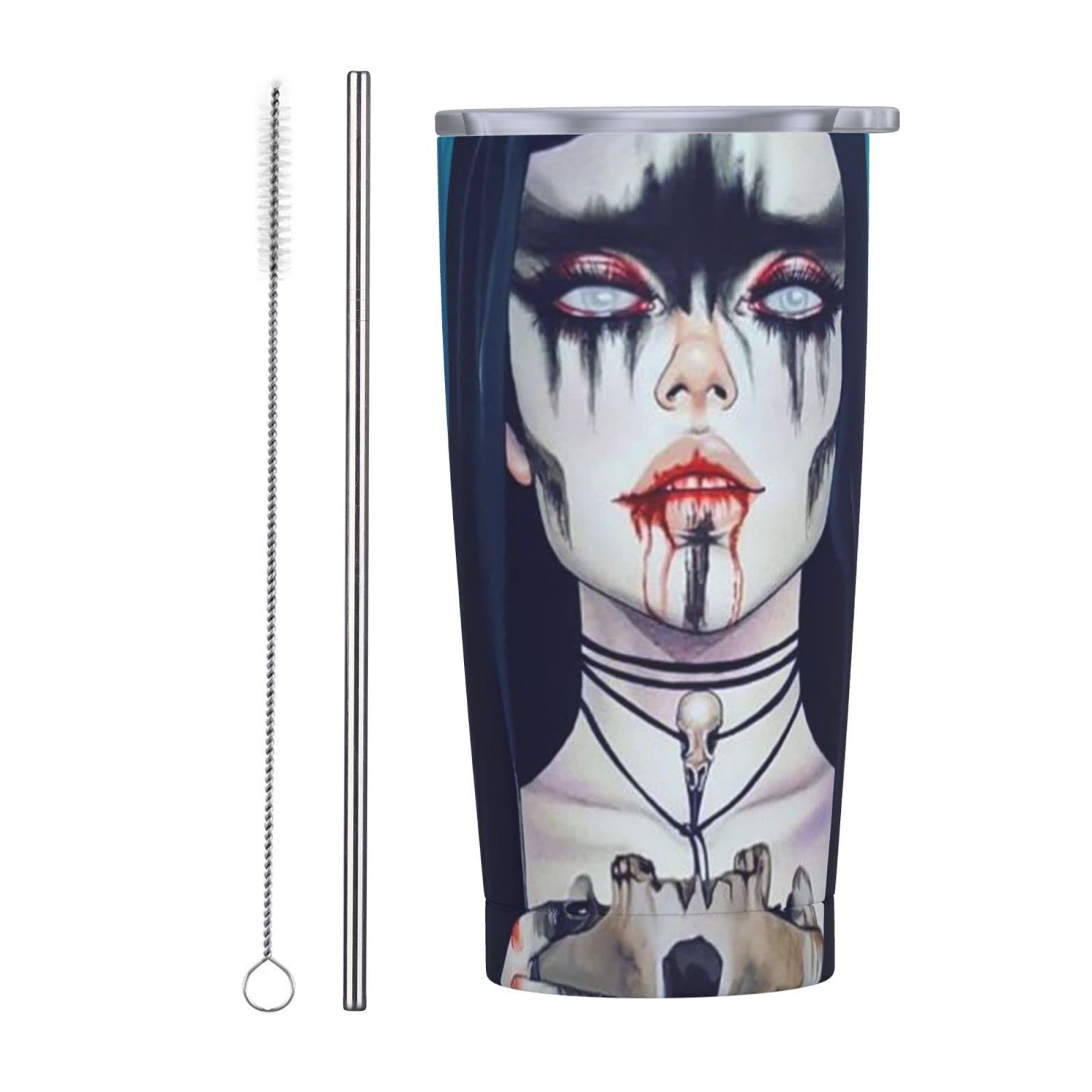 Gothic Skull Art 20oz Vacuum Insulated Stainless Steel Coffee Tumbler with Leak-Proof Lid & Straw - Goth Aesthetic Drinkware for Women & Men - Perfect for Parties, Weddings & Daily Coffee/Tea Use
