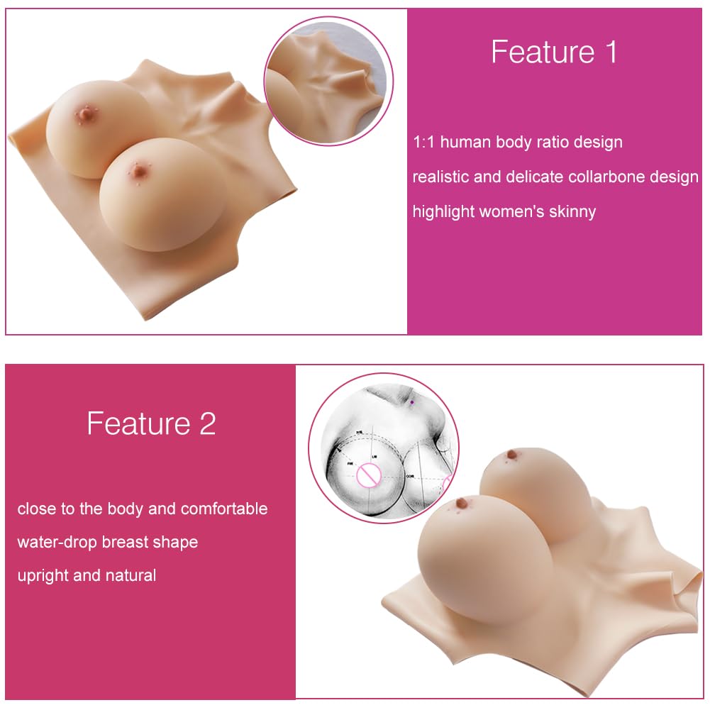 Realistic Silicone Breastplate for Drag Queens & Crossdressers - B to G Cup Fake Breast Forms - Ultra Soft & Touchable for Cosplay, Halloween, and Performance Costumes