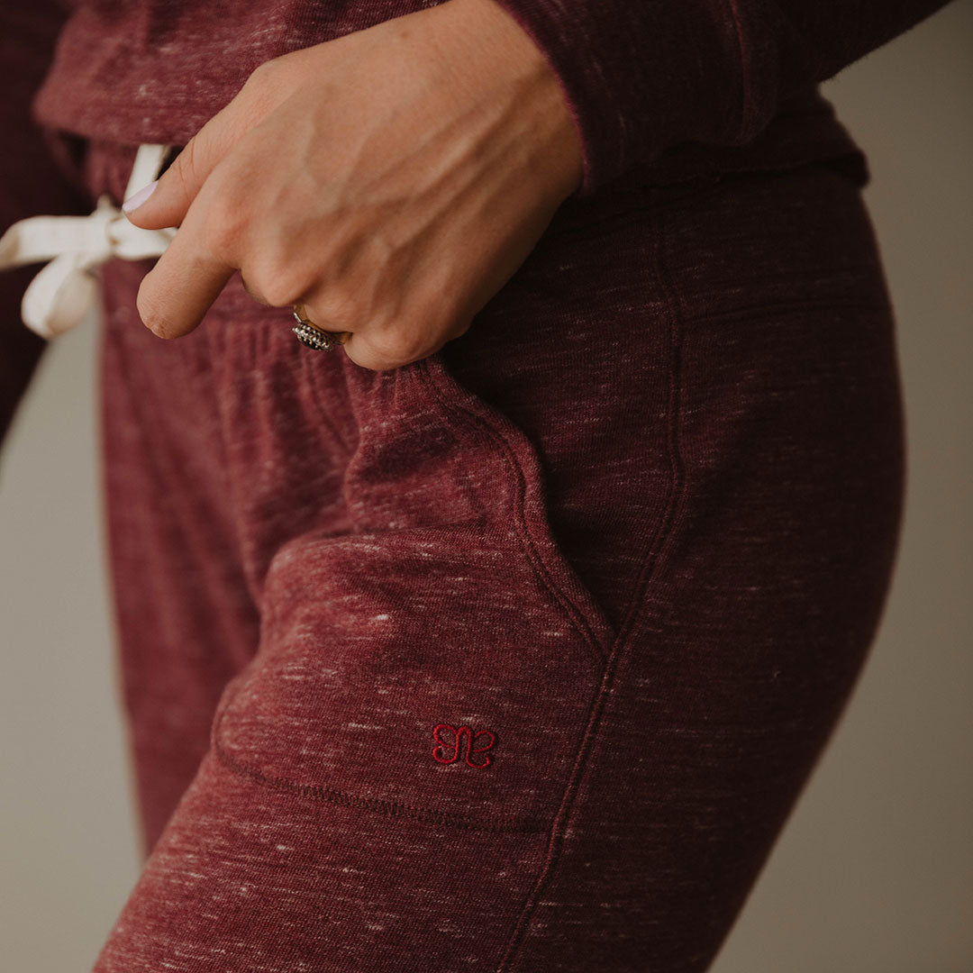 Cozy Cabin Fever Jogger Pants for Women - Soft Heather Maroon Lounge Pants - Perfect for Relaxing at Home, Yoga & Winter Comfort