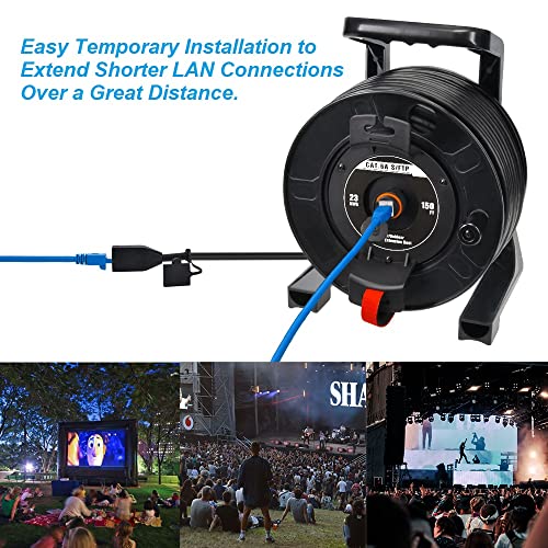 CAT.6A S/FTP IP67 Waterproof Ethernet Extension Reel F/F 150 FT - High Speed Network Cable for Outdoor/Industrial Use, Weatherproof LAN Connection for Harsh Environments