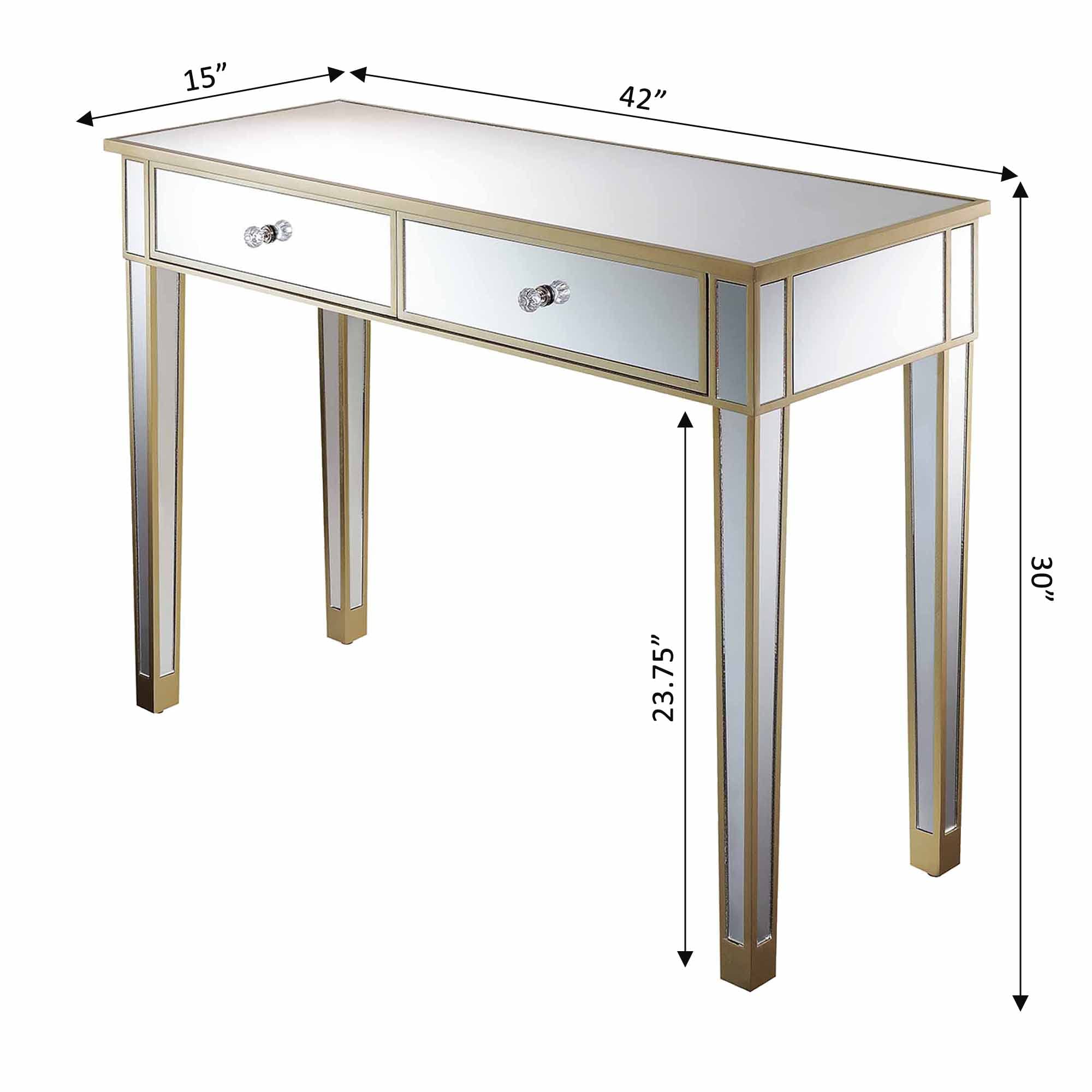 Convenience Concepts Gold Coast Desk - Champagne Finish with Mirror Top | Stylish Home Office & Study Desk for Small Spaces