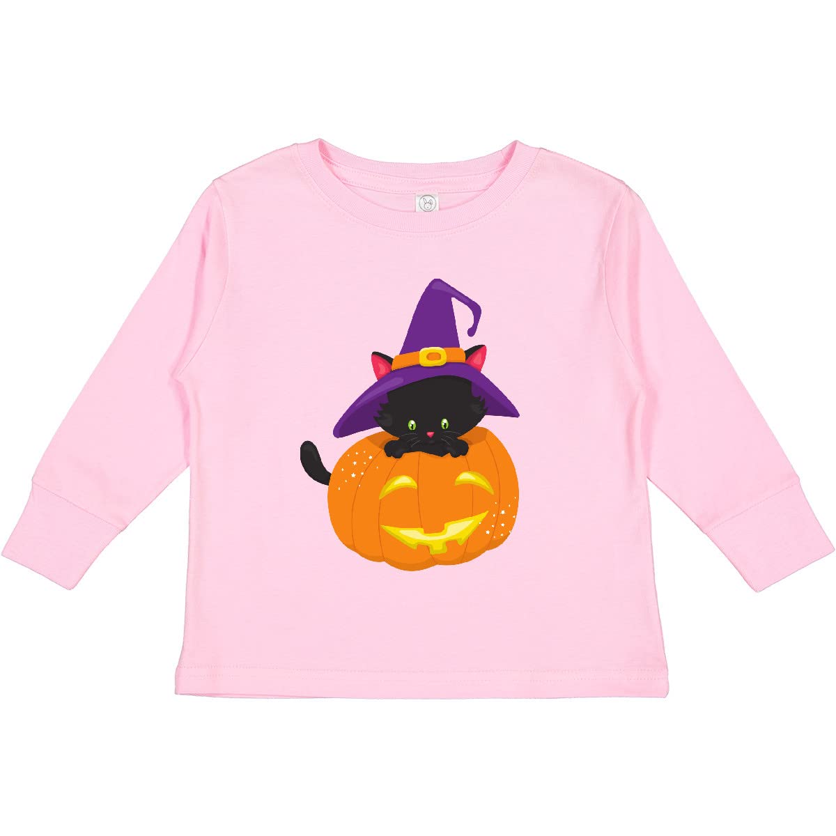 Inktastic Halloween Cat Black Cat Witch Hat Toddler Long Sleeve T-Shirt - Cute Halloween Outfit for Kids, Boys & Girls Costume Party, Trick or Treating