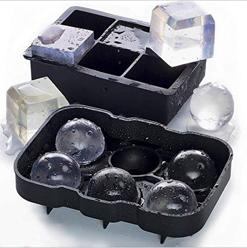 Premium Silicone Ice Cube Trays Set of 2 - Sphere Ice Ball Maker with Lid & Large Square Molds, BPA Free Reusable Ice Cube Maker for Cocktails, Whiskey, and Beverages - Perfect for Home Bars, Parties, and Gift Giving