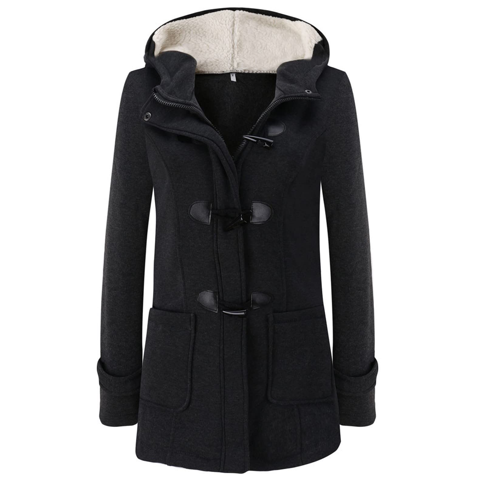 2023 Women's Winter Coats with Hood - Fashion Fleece Thickened Jacket with Horn Buttons | Warm Outerwear for Snow, Travel & Daily Wear