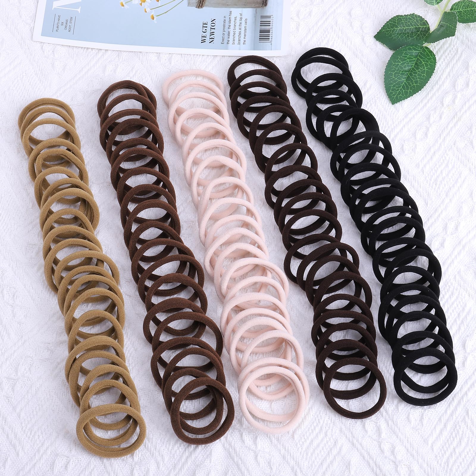 100 Pack Seamless Cotton Hair Ties for Women - No Damage Brown Hair Bands, Strong Stretch Ponytail Holders for Thick Hair - Perfect for Workouts, Yoga, Office & Everyday Use (Brown)