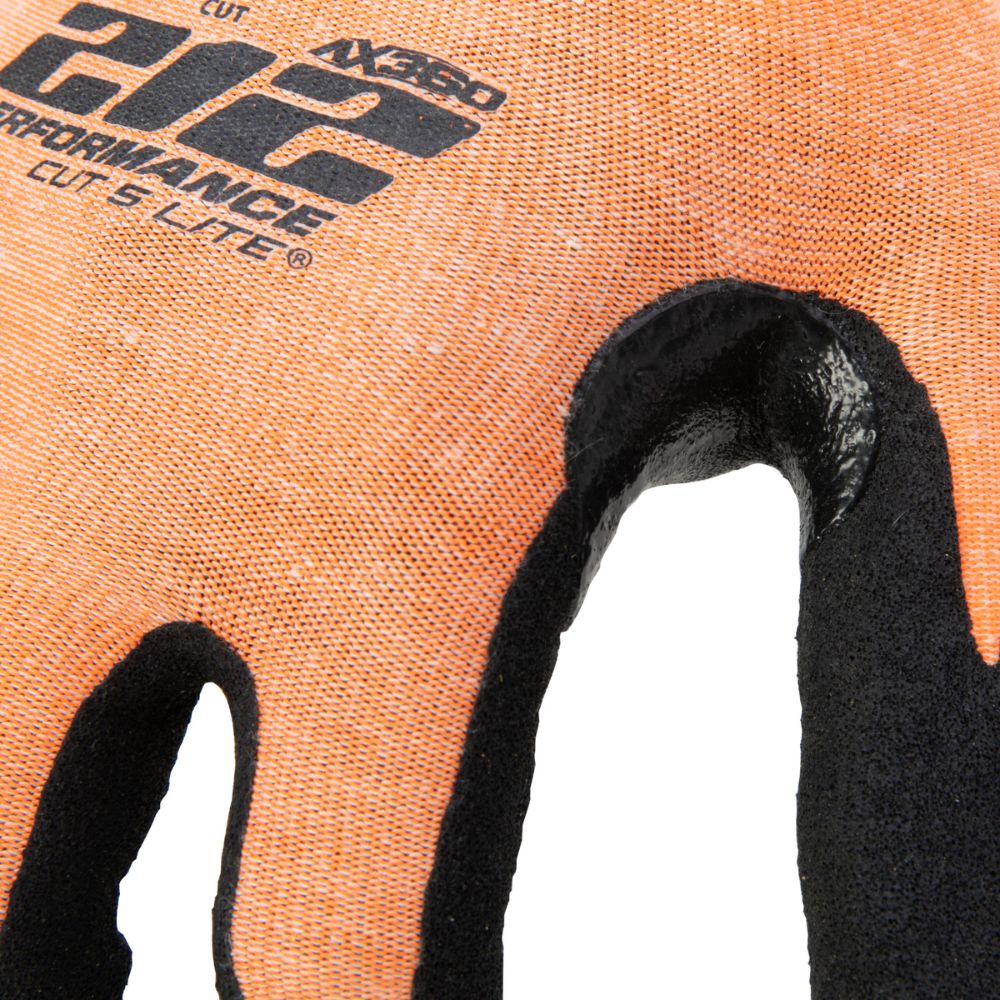 212 Performance AXA5 09 012 AX360 Seamless Foam Nitrile Dipped Cut Resistant Hi-Viz Gloves - EN Level E, ANSI A5 Certified - 2XL Orange - Ideal for Construction, Manufacturing & Industrial Safety Work