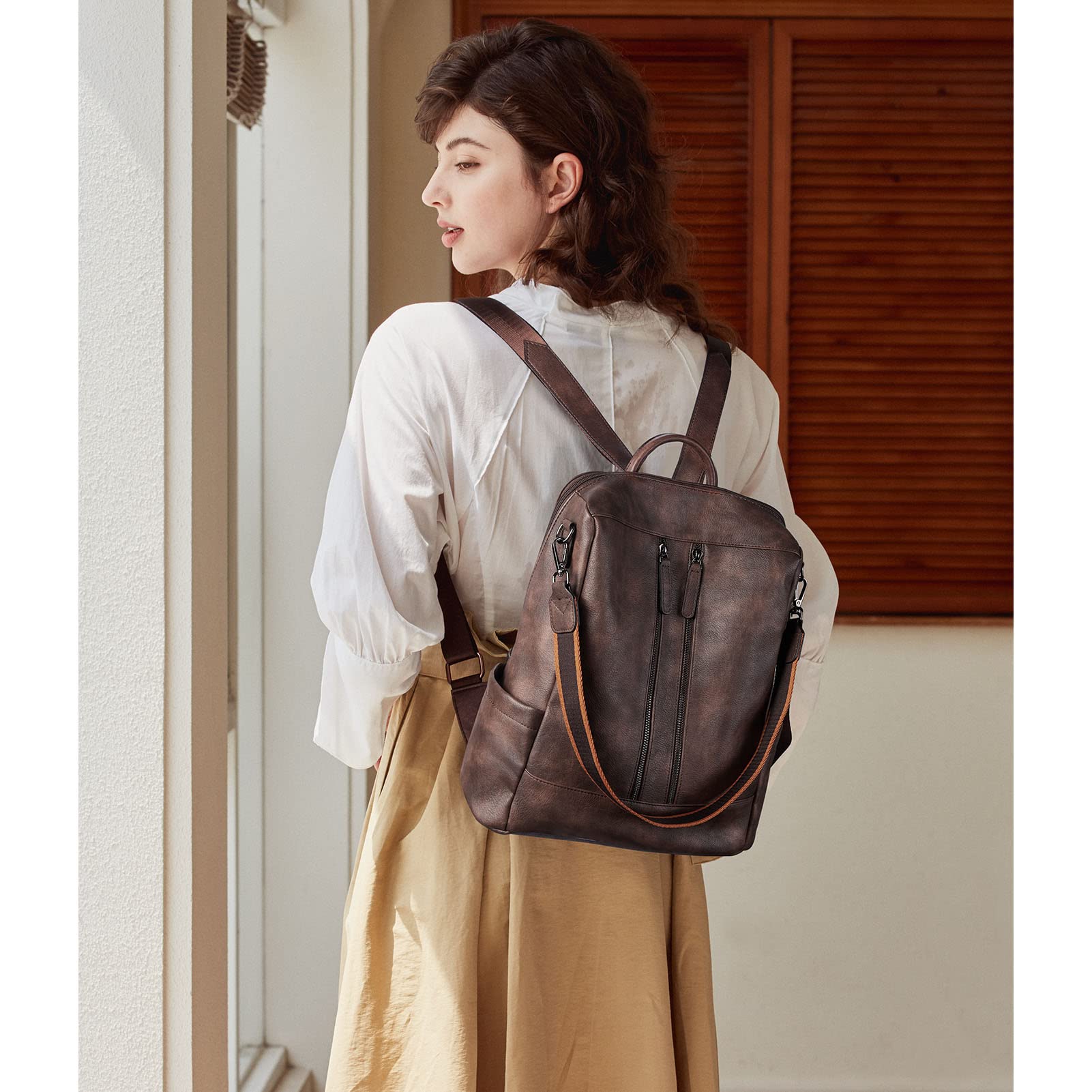 BROMEN Women's Leather Backpack Purse - Anti-Theft Fashion Shoulder Bag & Handbag for Work, Travel & College | Stylish Bookbag for Everyday Use