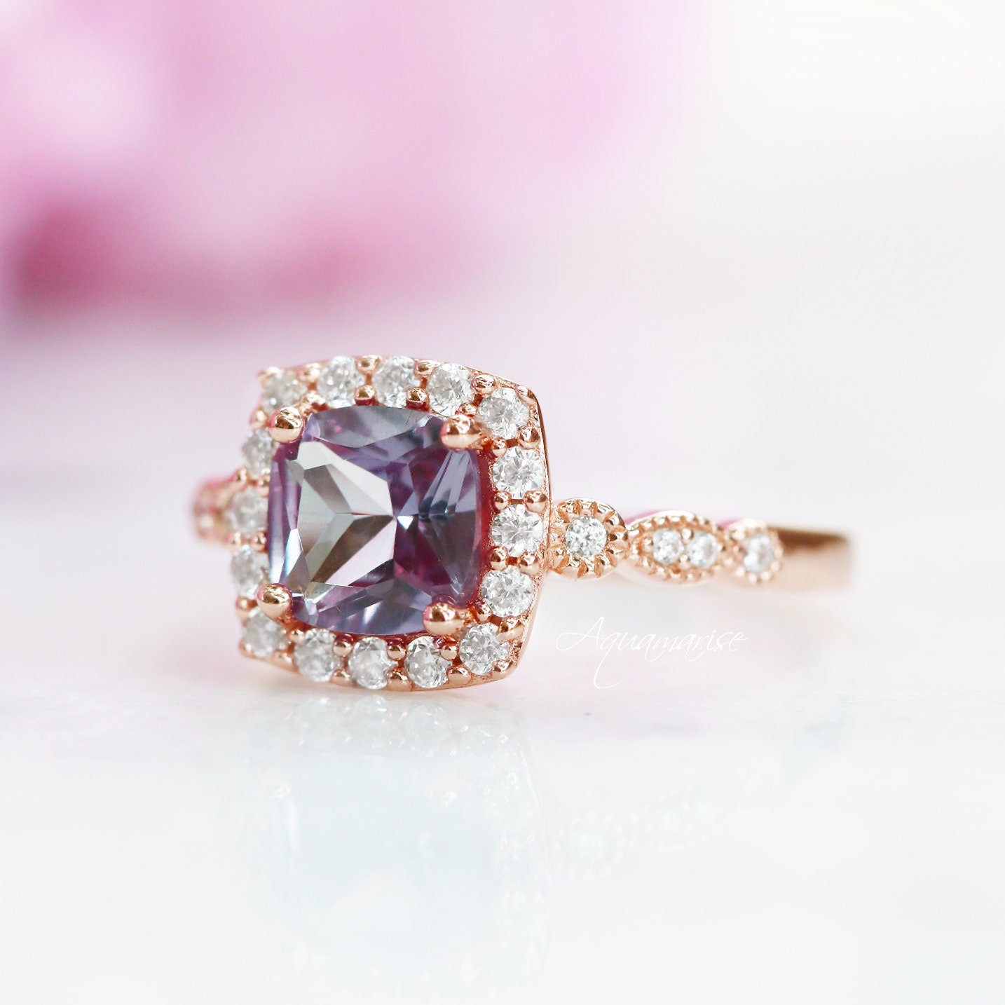 Luxe Alexandrite Ring 14K Rose Gold Vermeil - Elegant Birthstone Jewelry for Women, Perfect for Gifts, Anniversaries & Special Occasions