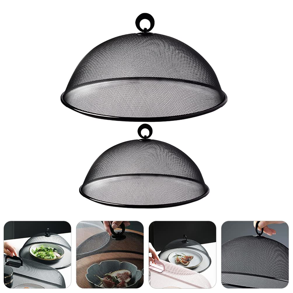 Zerodeko 2 Pack Stainless Steel Mesh Food Covers - Round Kitchen Food Protector for Flies & Insects, Perfect for Outdoor Picnic, BBQ, Camping & Party Use (Black)