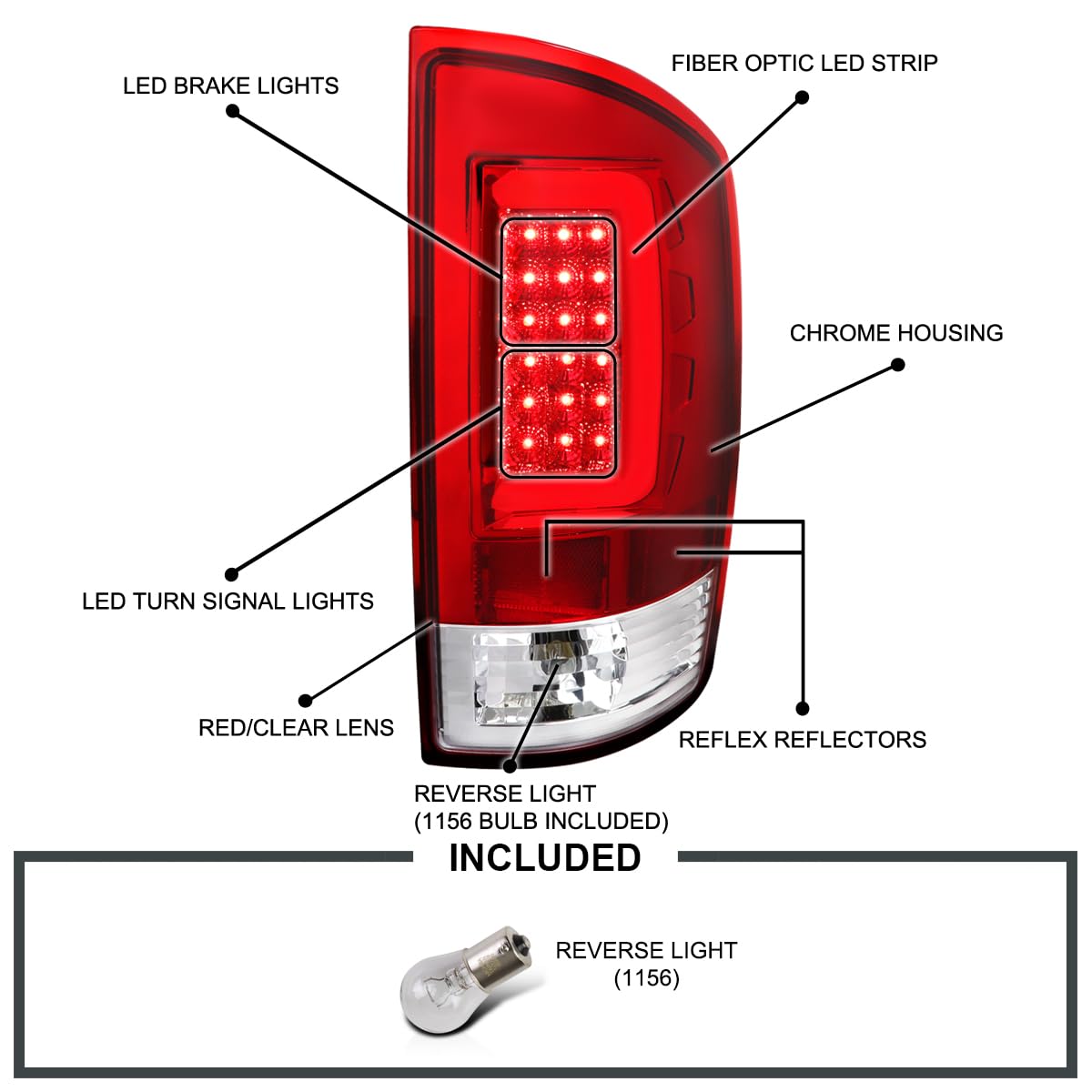 Spec-D Tuning Red LED Bar Tail Lights for 2002-2006 Dodge Ram 1500/2500/3500 - Left & Right Pair Assembly - Durable & Bright LED Brake Lights for Enhanced Night Visibility & Style Upgrade
