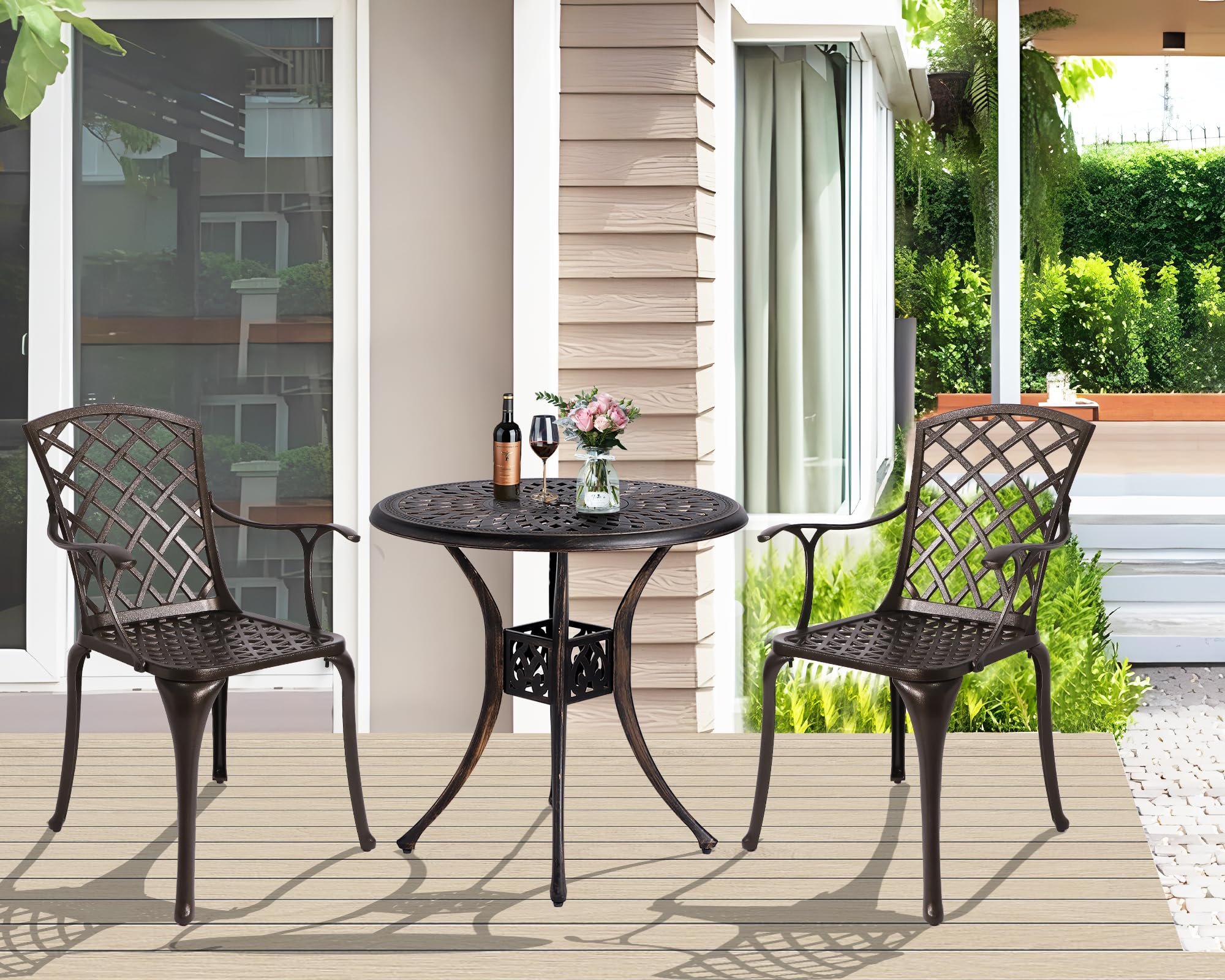TITIMO 3-Piece Outdoor Bistro Set - Cast Aluminum Patio Table & Chairs in Antique Bronze - Perfect for Backyard, Garden & Small Balcony Dining