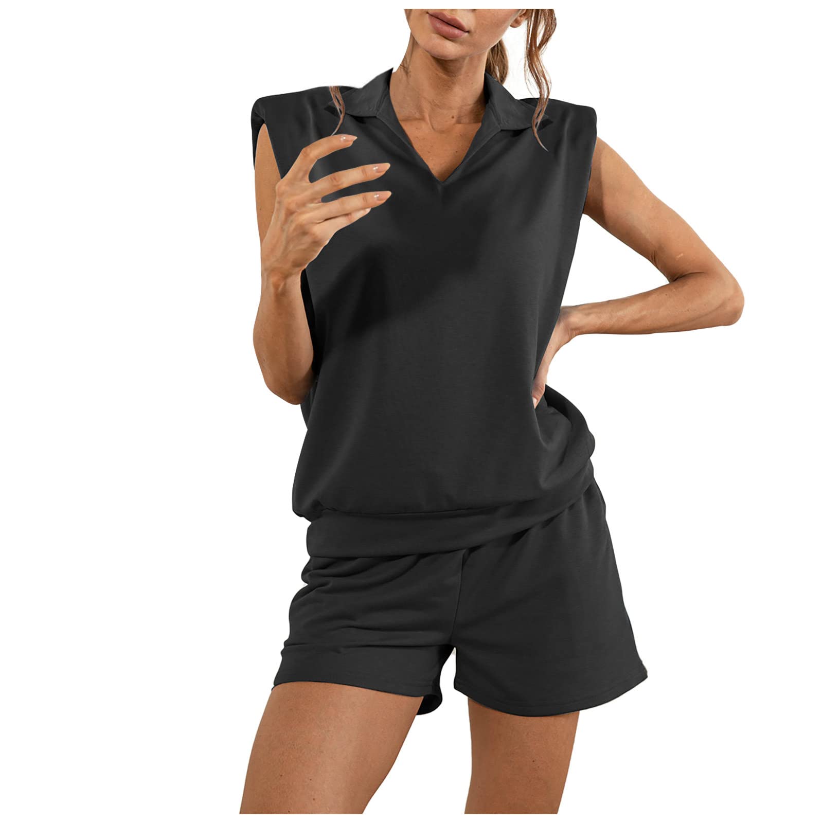 Women's Summer Tank Top and Shorts Set - V Neck Sleeveless 2 Piece Lounge Outfit | Casual Pajama Set for Home, Beach & Vacation