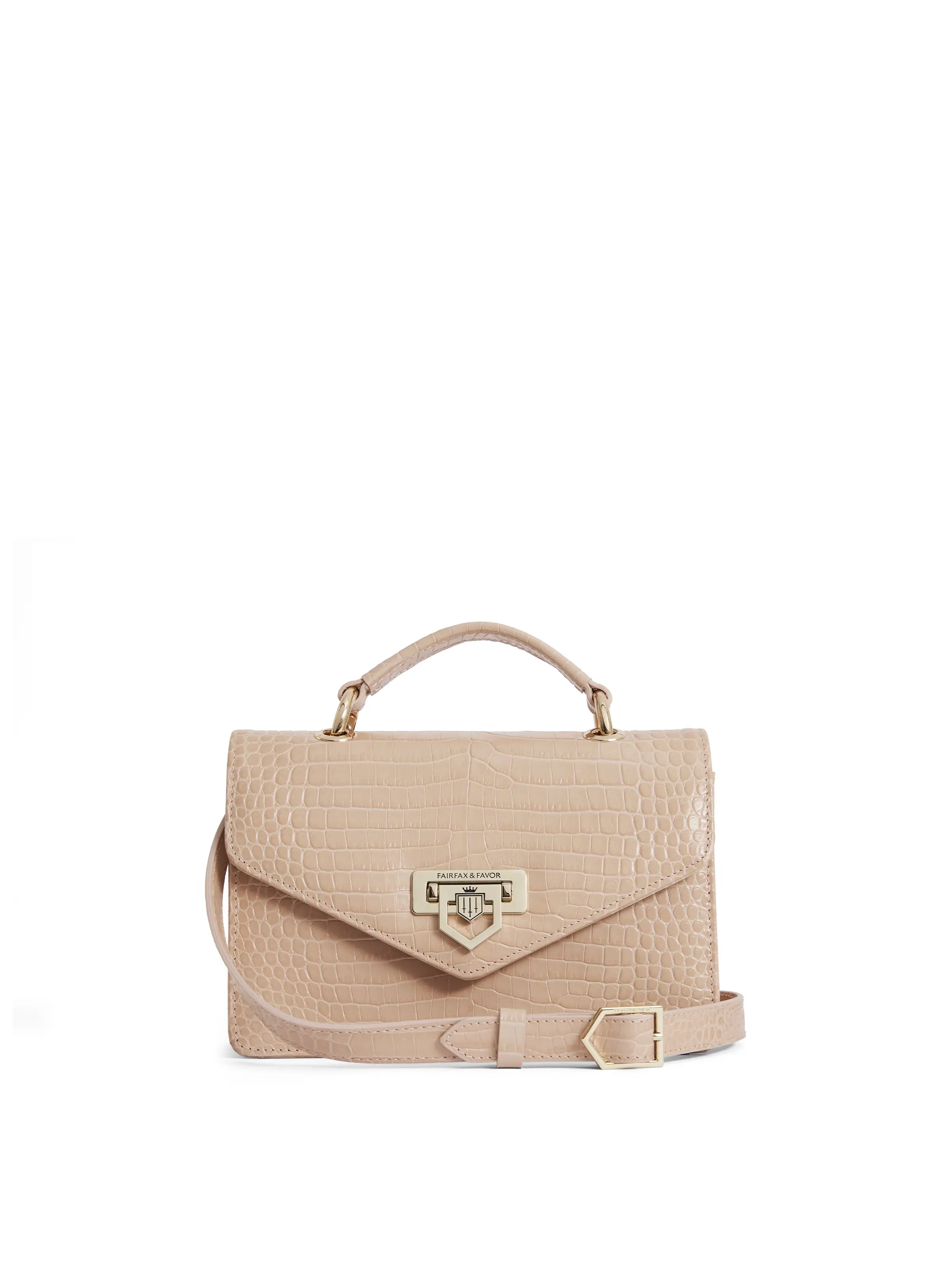 Loxley Mini Crossbody Bag - Blush Crocodile Print Leather Purse for Women | Fashion Shoulder Bag for Daily Use, Travel & Date Night