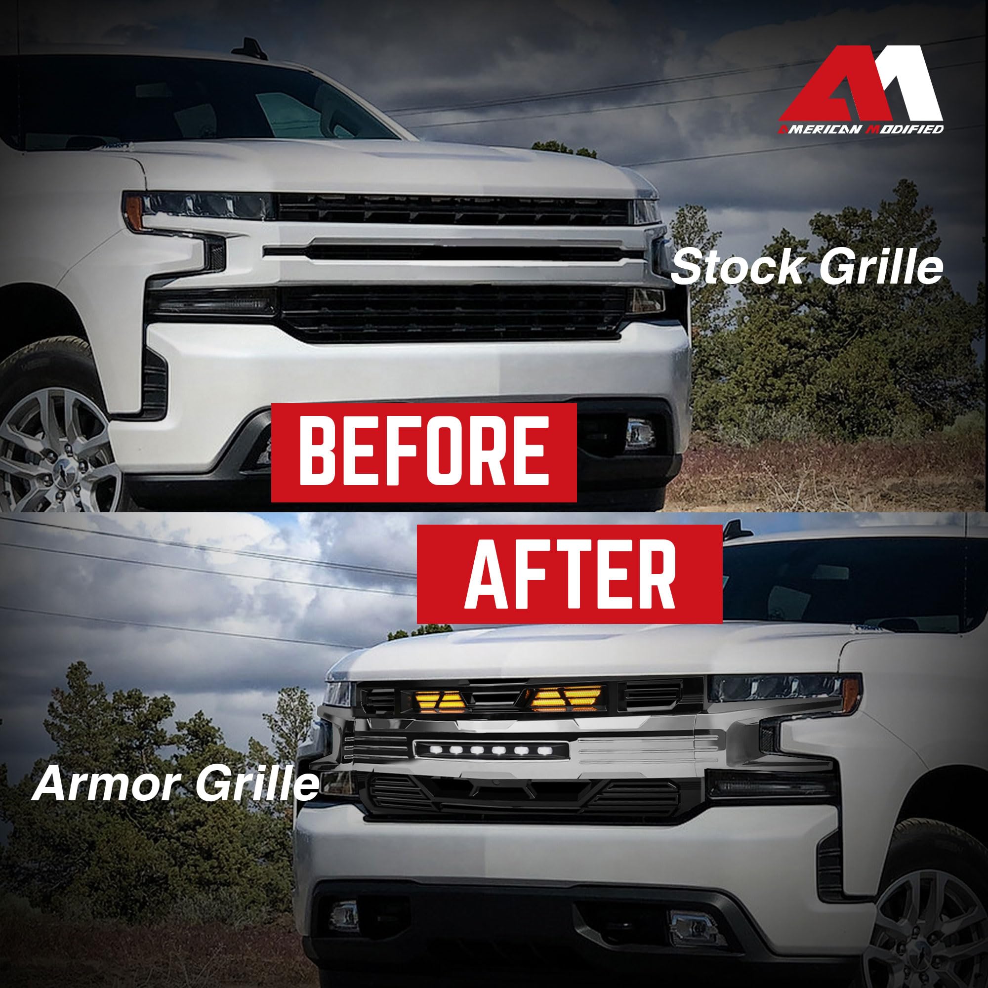 2019-2021 Chevy Silverado 1500 LED Light Chrome Armor Grille | Heavy Duty Front Bumper Protection | Off-Road & Street Style Upgrade