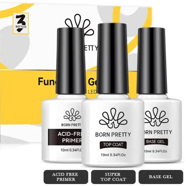 Born Pretty Trio Pack - Nail Primer, Base Coat & Top Coat Set (10ml Each) | Perfect for At-Home Manicures & Salon-Quality Nails