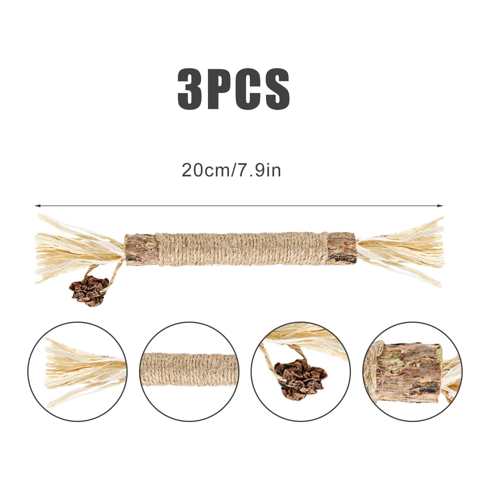 3pcs Natural Silvervine Sticks for Cats - Catnip Chew Toys, Kitten Teething & Teeth Cleaning - Perfect for Playtime and Dental Health