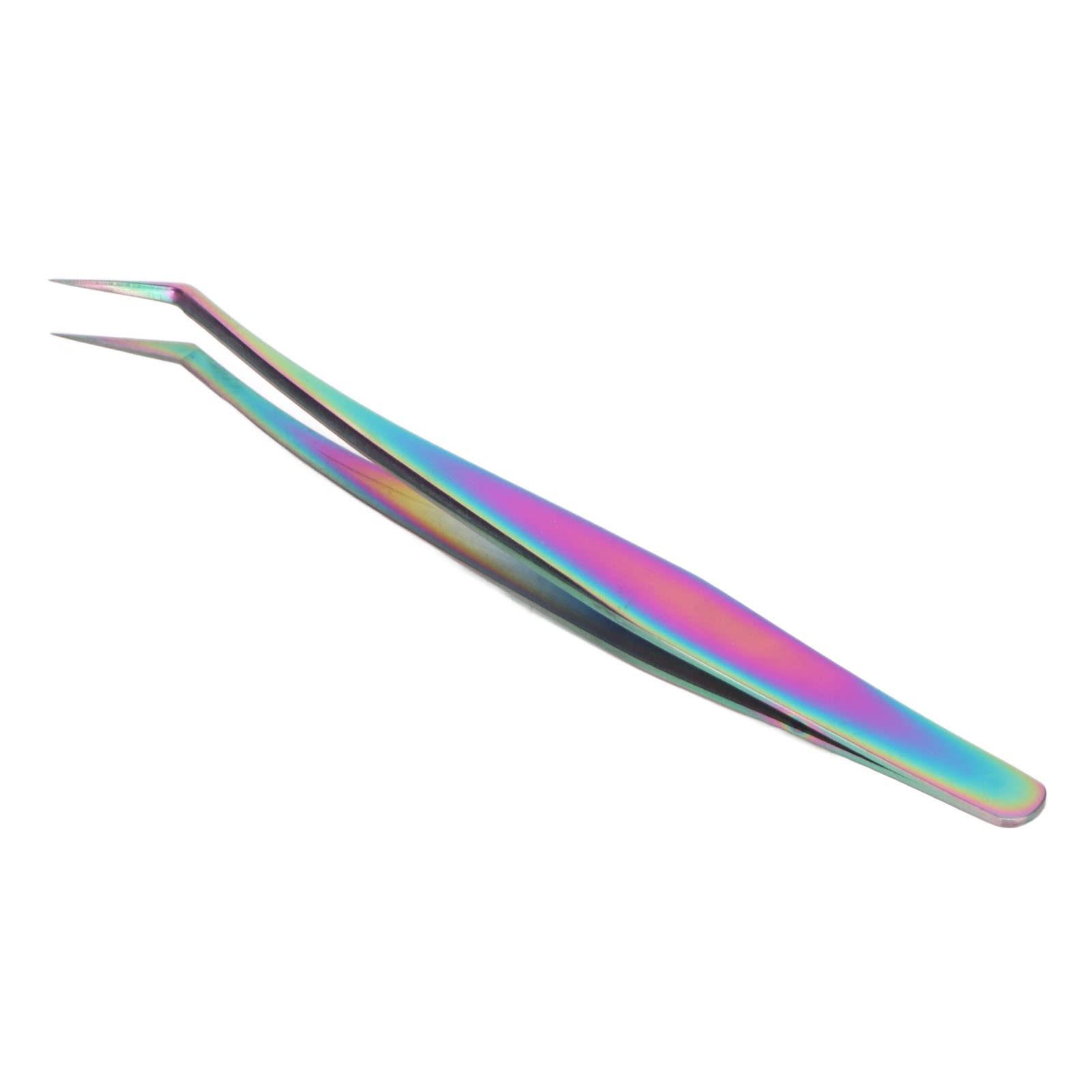 Professional Stainless Steel Eyelash Extension Tweezers - Comfortable Grip, Lightweight & Durable for False Lashes - Perfect for Salon & Home Use (Long Oblique Tweezer)