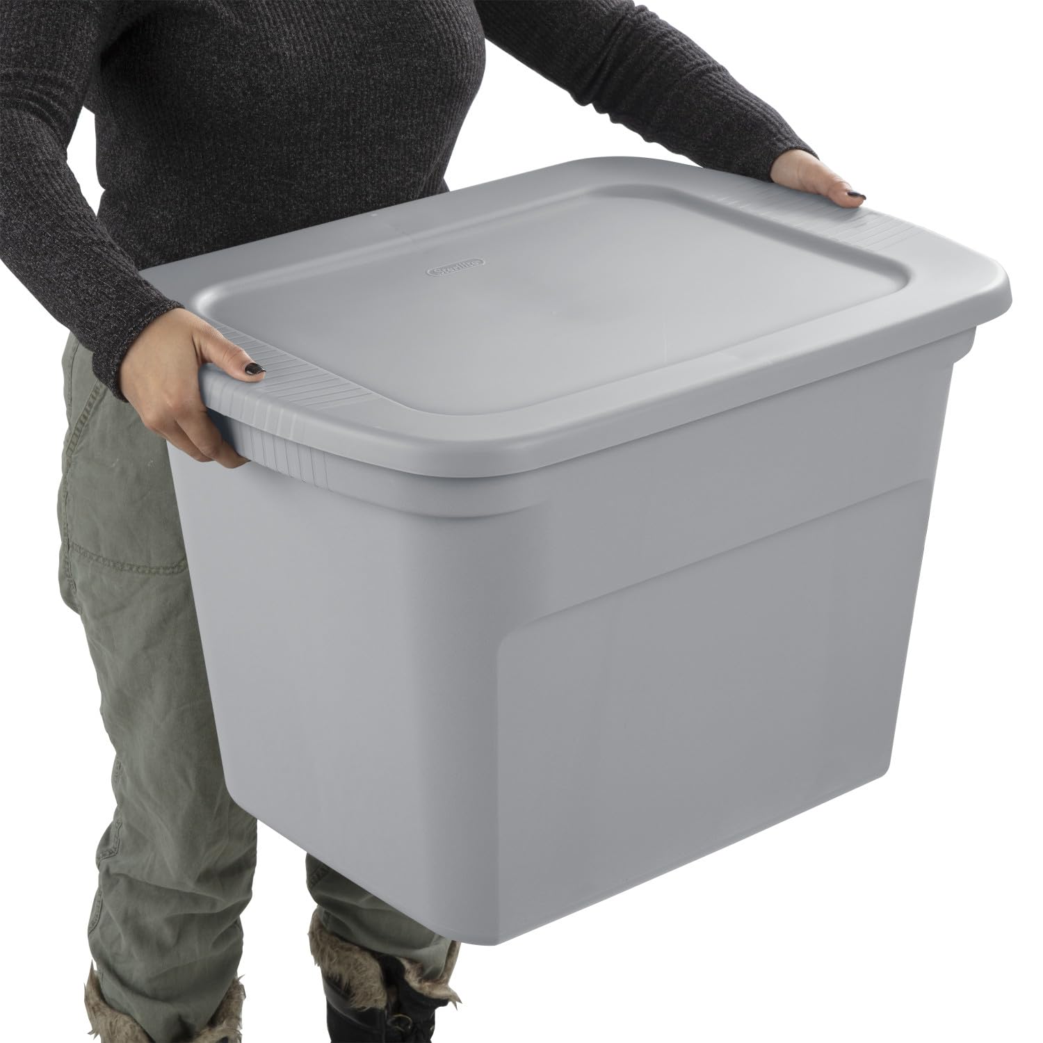 Sterilite 18 Gallon Storage Tote with Lid - 8 Pack Stackable Plastic Bins for Organizing Clothes, Toys & Home Items - Perfect for Closet, Basement, Garage & Office Organization (Gray Base & Lid)