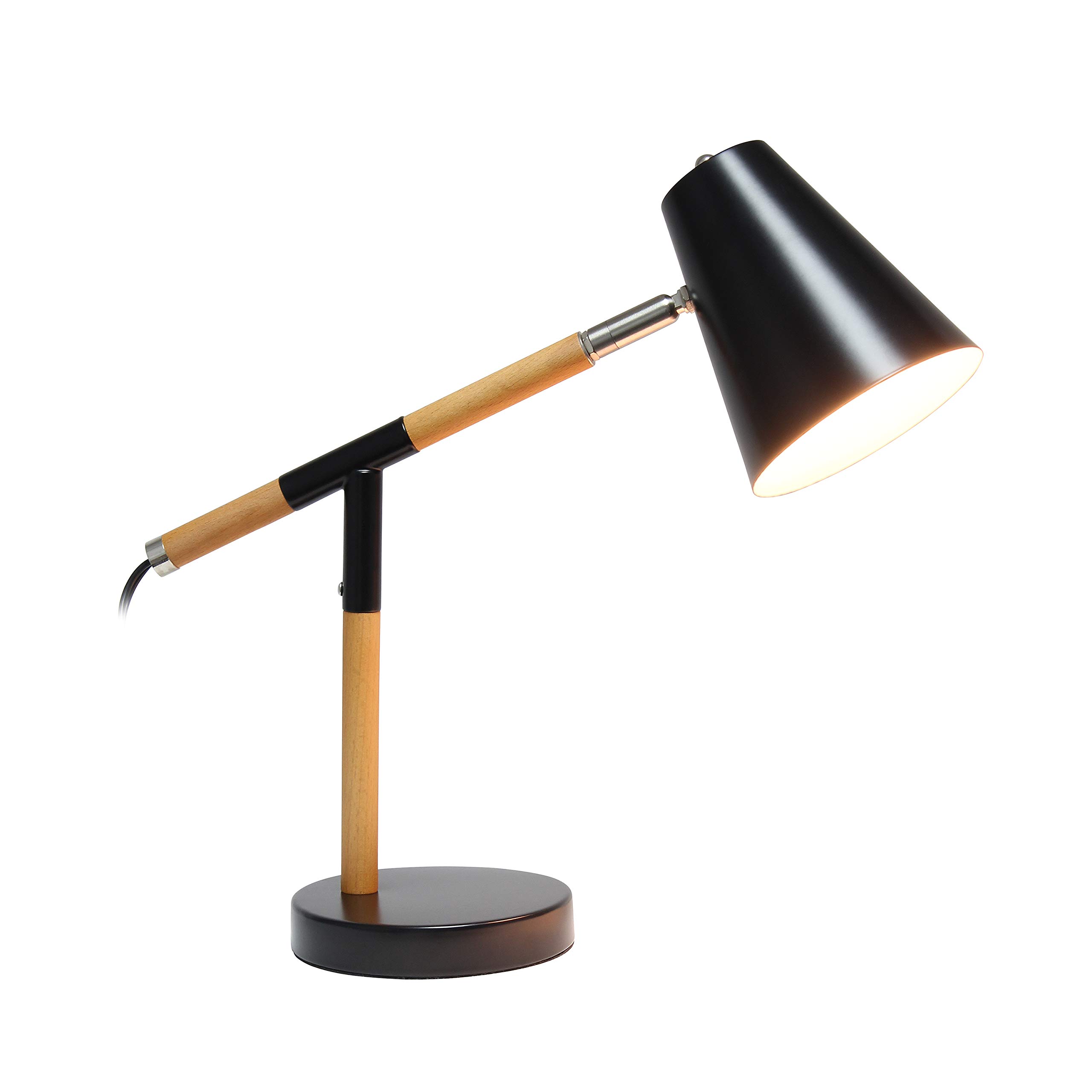 Simple Designs LD1059-BLK Matte Black Wooden Pivot Desk Lamp - Adjustable Study Light for Home Office, Reading, Dorm Room & Workspace