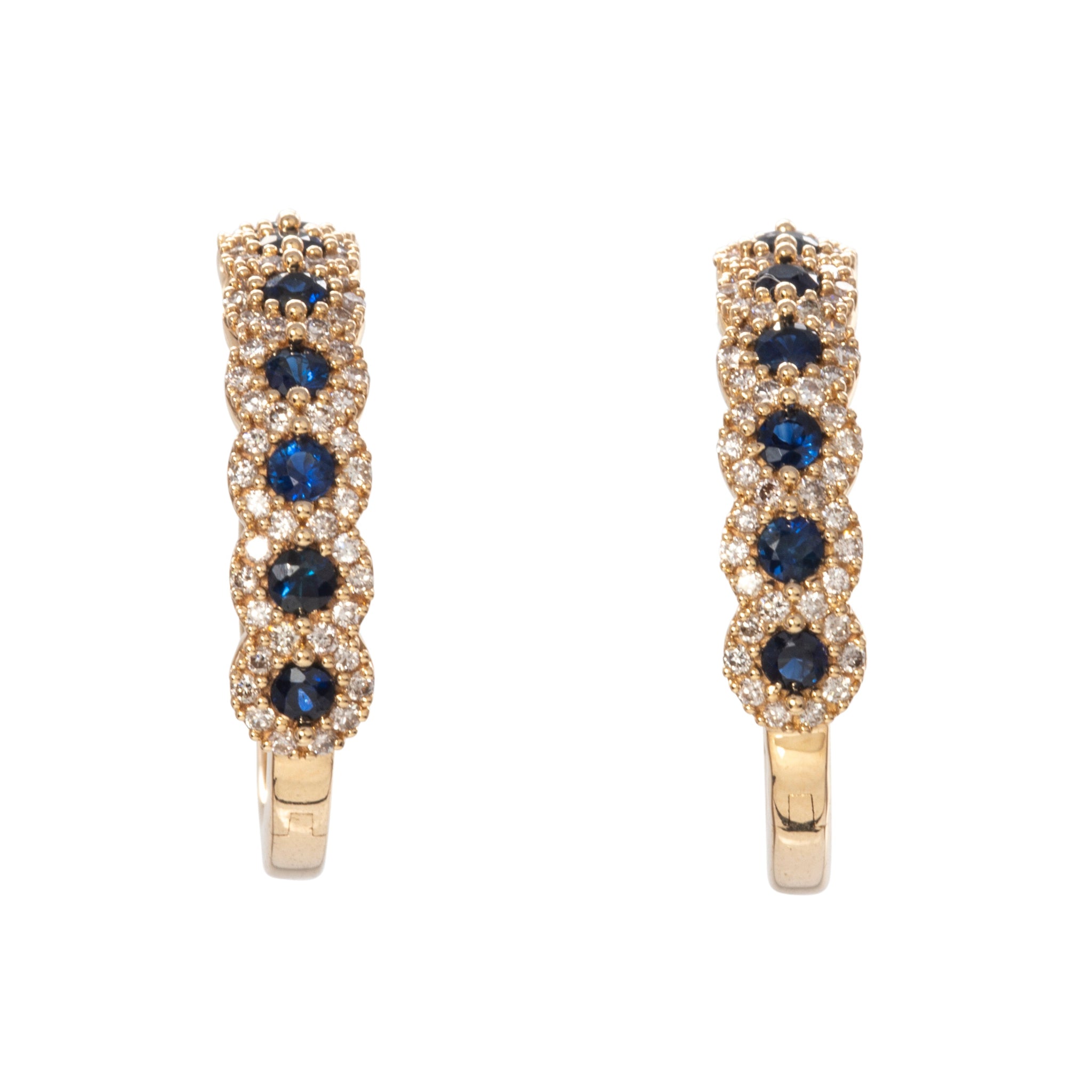 14K Yellow Gold Sapphire & Diamond Pavé Hoop Earrings for Women - Elegant Jewelry Gift for Birthday, Anniversary & Special Occasions
