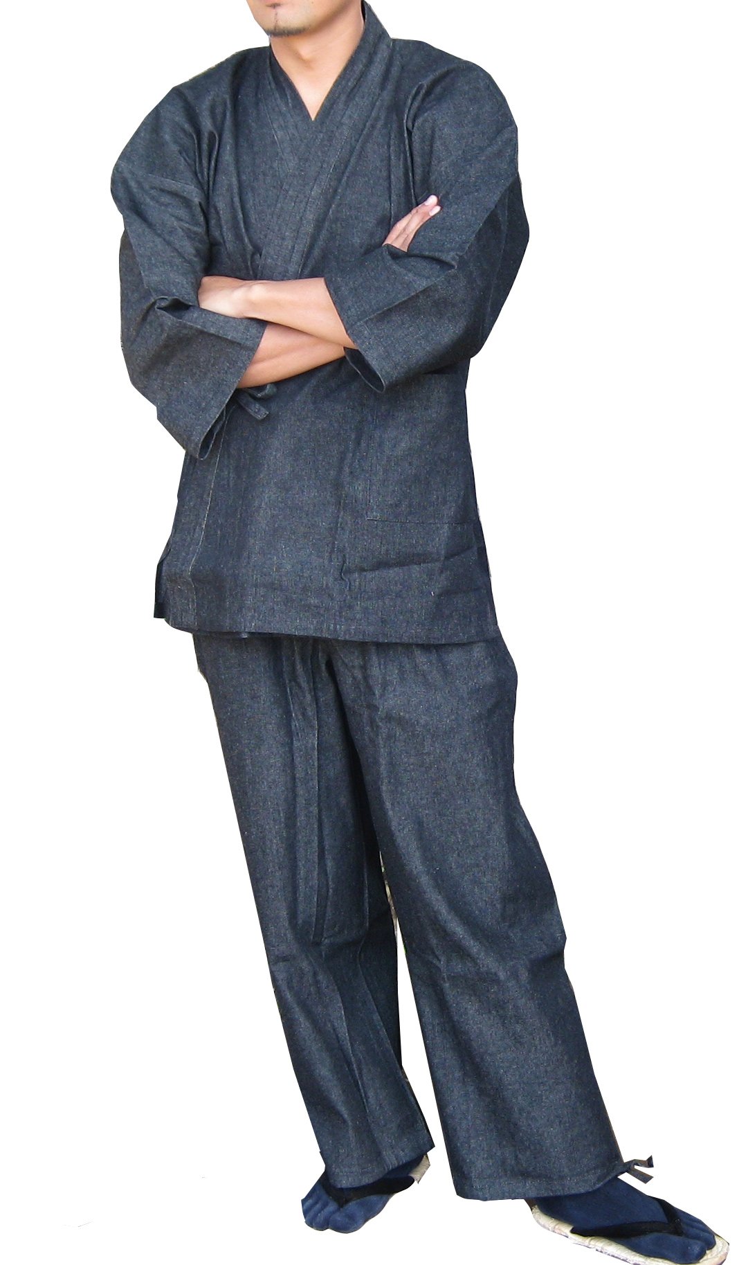 Edoten Men's Japanese Kimono Denim Samue - Traditional Japanese Workwear for Meditation, Tea Ceremony & Loungewear