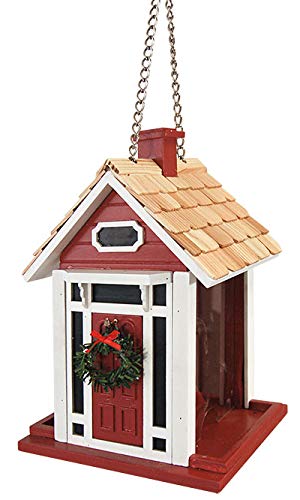 Home Bazaar Holiday Bird House and Feeder Kit - Red Wooden Birdhouse with Perch & Feeding Tray for Outdoor Garden Decor, Backyard Wildlife Habitat, Christmas Gift Idea