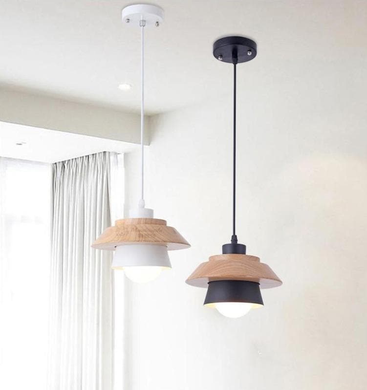 Modern Wood and Metal Layered LED Pendant Light - Stylish Hanging Fixture for Dining Room, Kitchen Island, or Bedroom Decor - Energy Efficient Dimmable Lighting Solution