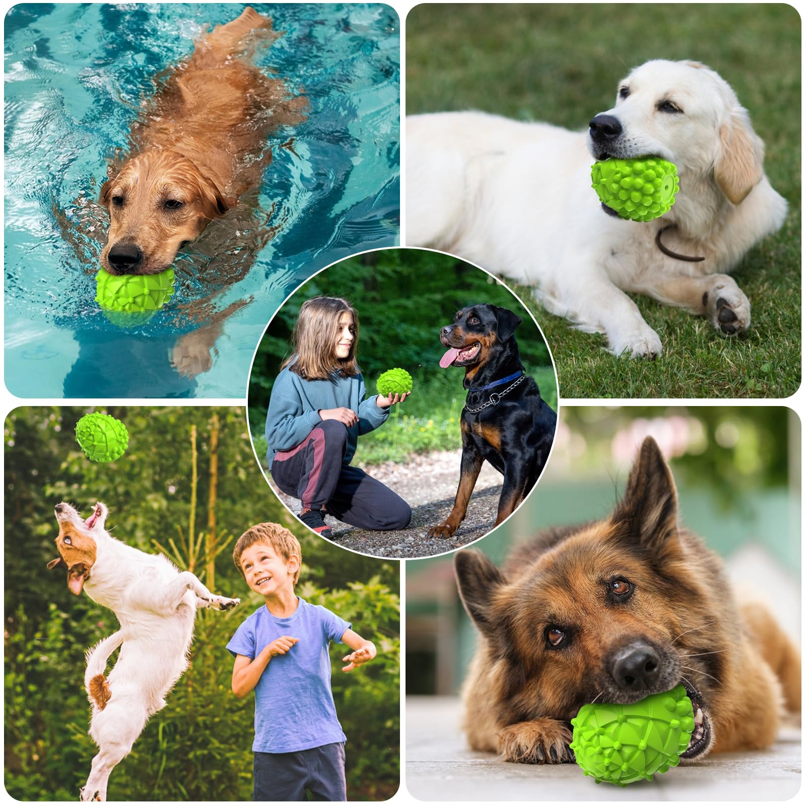 Durable Pinecone-Shaped Rubber Dog Chew Toys for Large Dogs - Squeaky Teeth Cleaning Toy Helps Reduce Plaque & Tartar - Tough, Tear-Resistant Green Chew Toy for Aggressive Chewers (Perfect for Indoor Play & Dental Health)