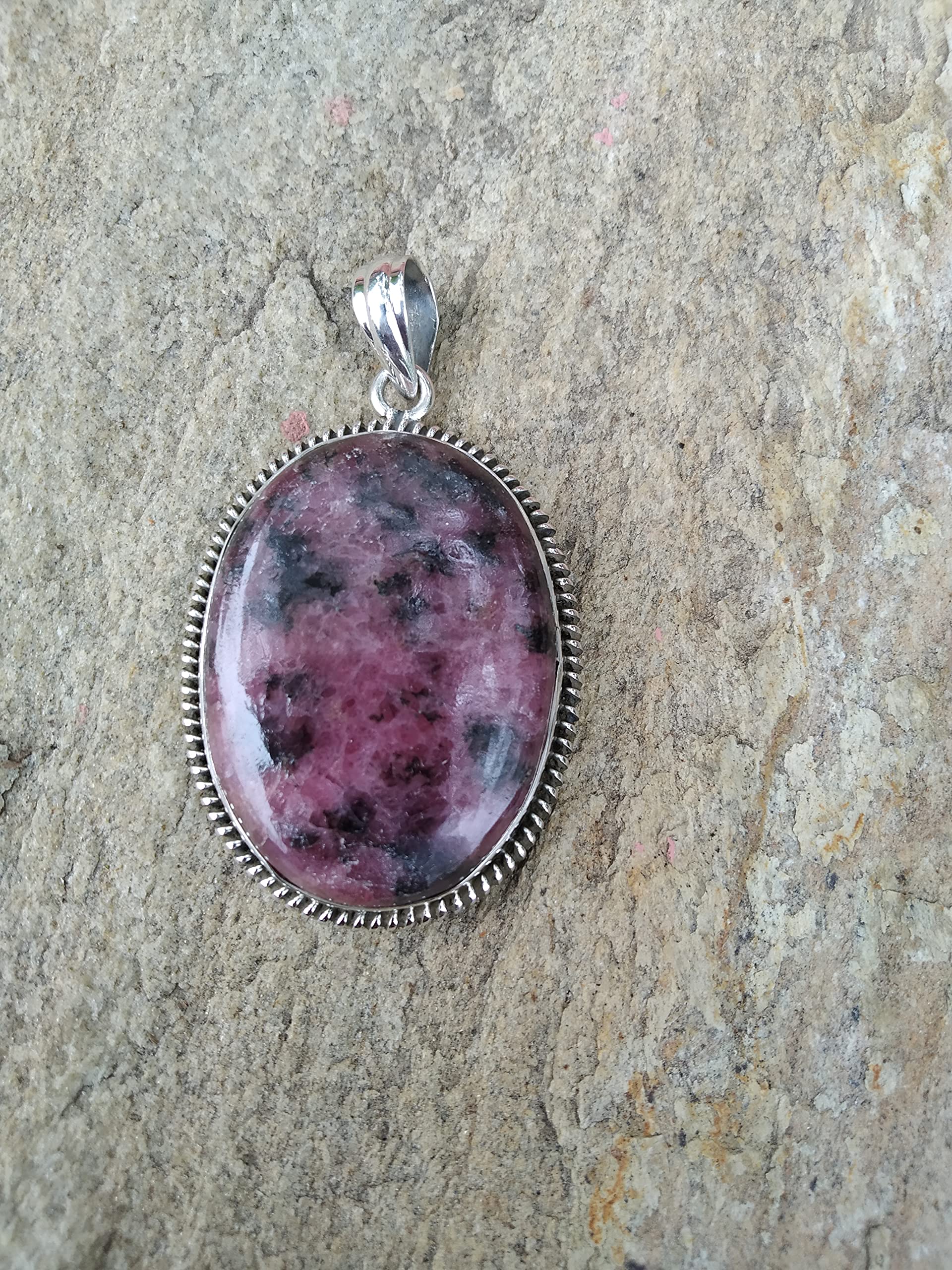 925 Sterling Silver Rhodonite Pendant - Healing Crystal Jewelry for Women, Boho Style Promise Necklace | Wedding, Engagement, Anniversary & Christmas Gift Idea | Unique Gypsy Jewelry for Spiritual Healing & Special Occasions
