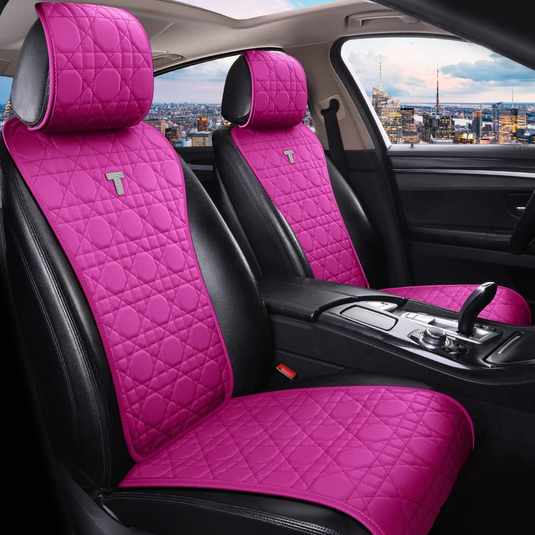 Luxury Rose Pink Leather Car Seat Covers - Universal Fit for Cars, Trucks & SUVs (11-Piece Set) | Premium Protection & Stylish Upgrade for Daily Commute & Road Trips